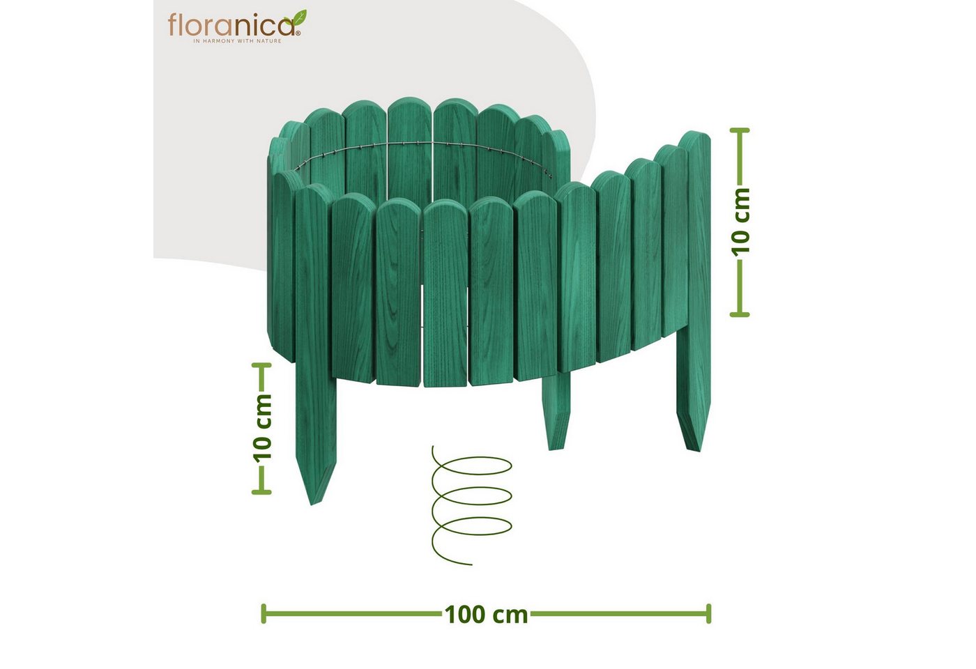 Thumbnail - Floranica Palisade Flexible Rollborder Beeteinfassung Beetumrandung Rasenkante Holzzaun, LxH: 100x10 cm, Grün, Dekozaun ...