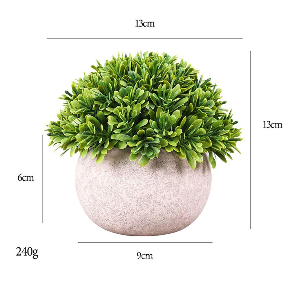 Künstliche aus Kunstpflanzen Pot CTGtree Cerer Kunstbonsai Pulver TZ042-Bälle Stück Kunststoff 4 Pflanzen 4 Grün,