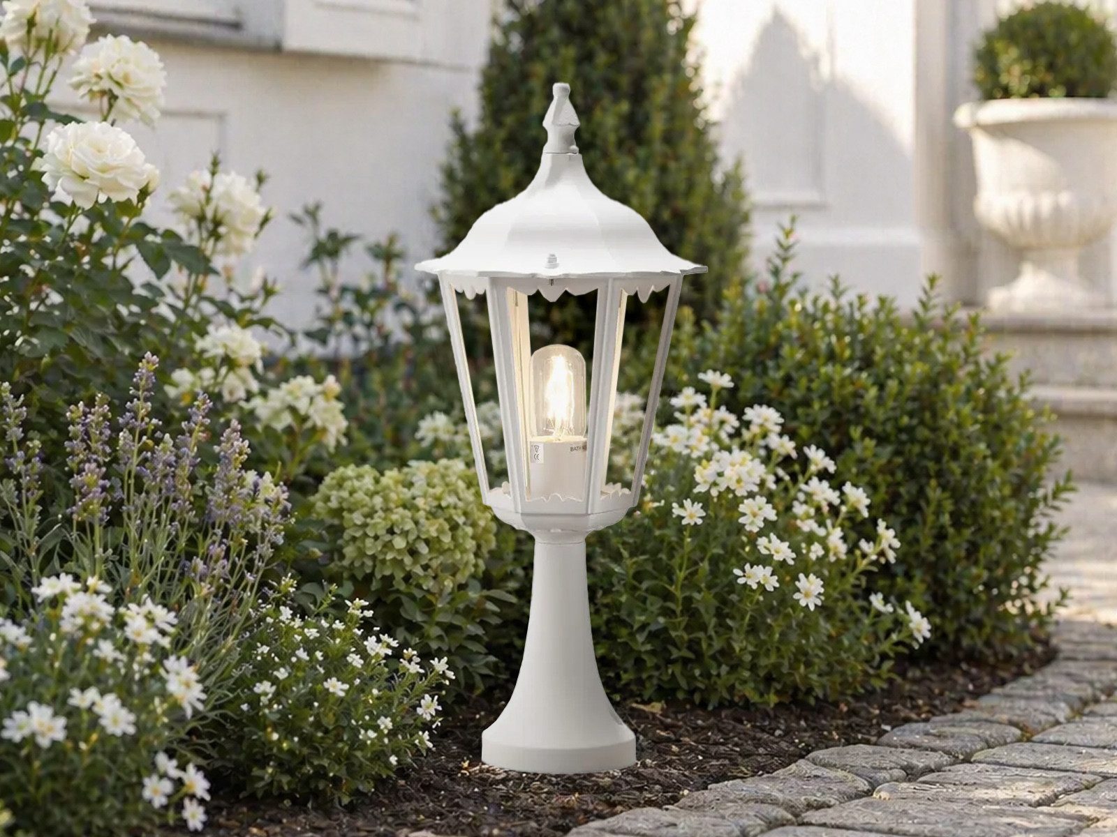 KONSTSMIDE LED Sockelleuchte Laterne Höhe 55cm inkl. E27 Leuchtmittel, LED wechselbar, Warmweiß, antike Gartenlaterne zur Garten Wegbeleuchtung