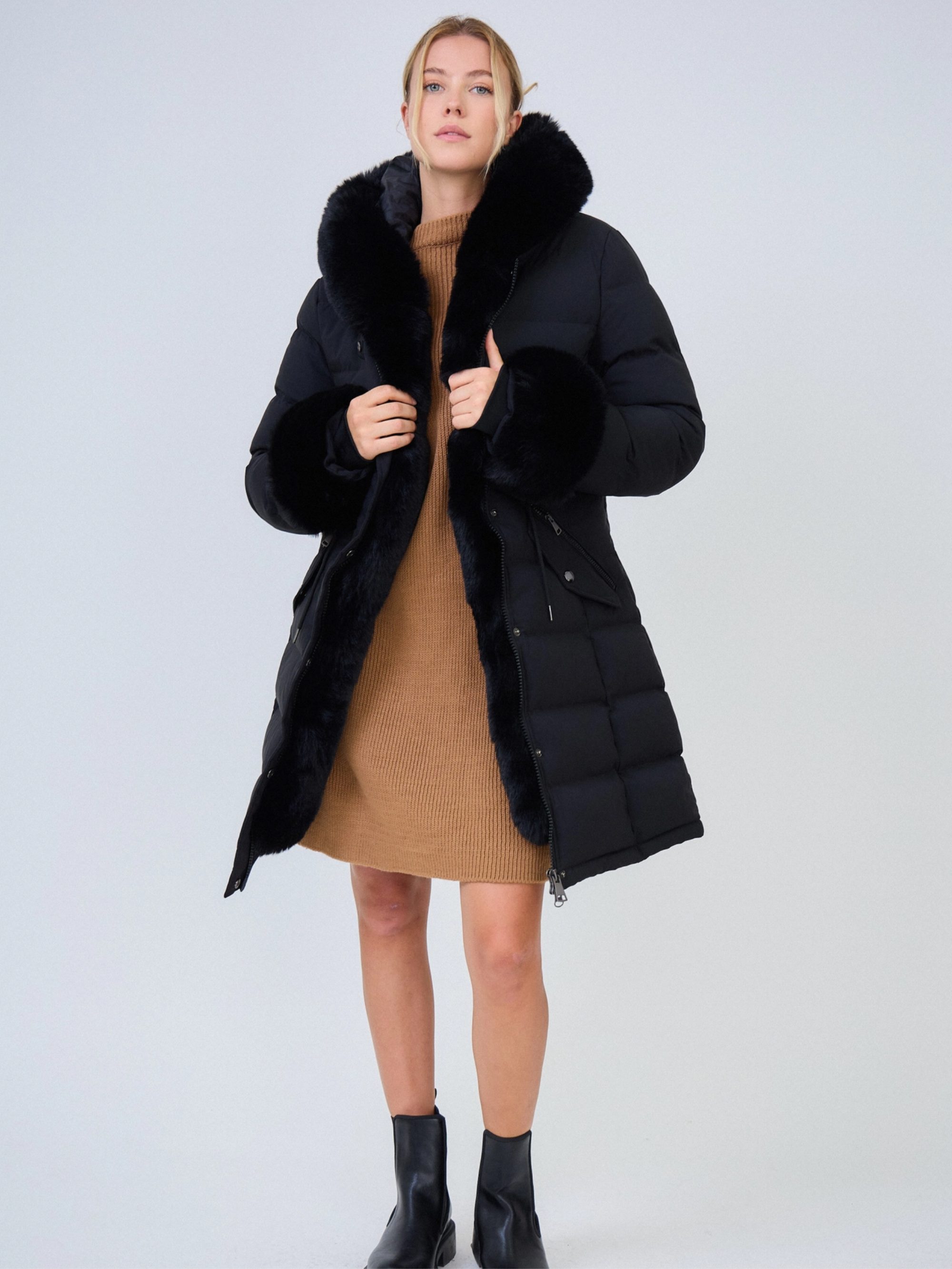 ANNIS Fashion & Accessoires Winterjacke "DOMENIQUE" (1-St) mit Kunstfellbesatz, Kapuze, verstellbare Taille