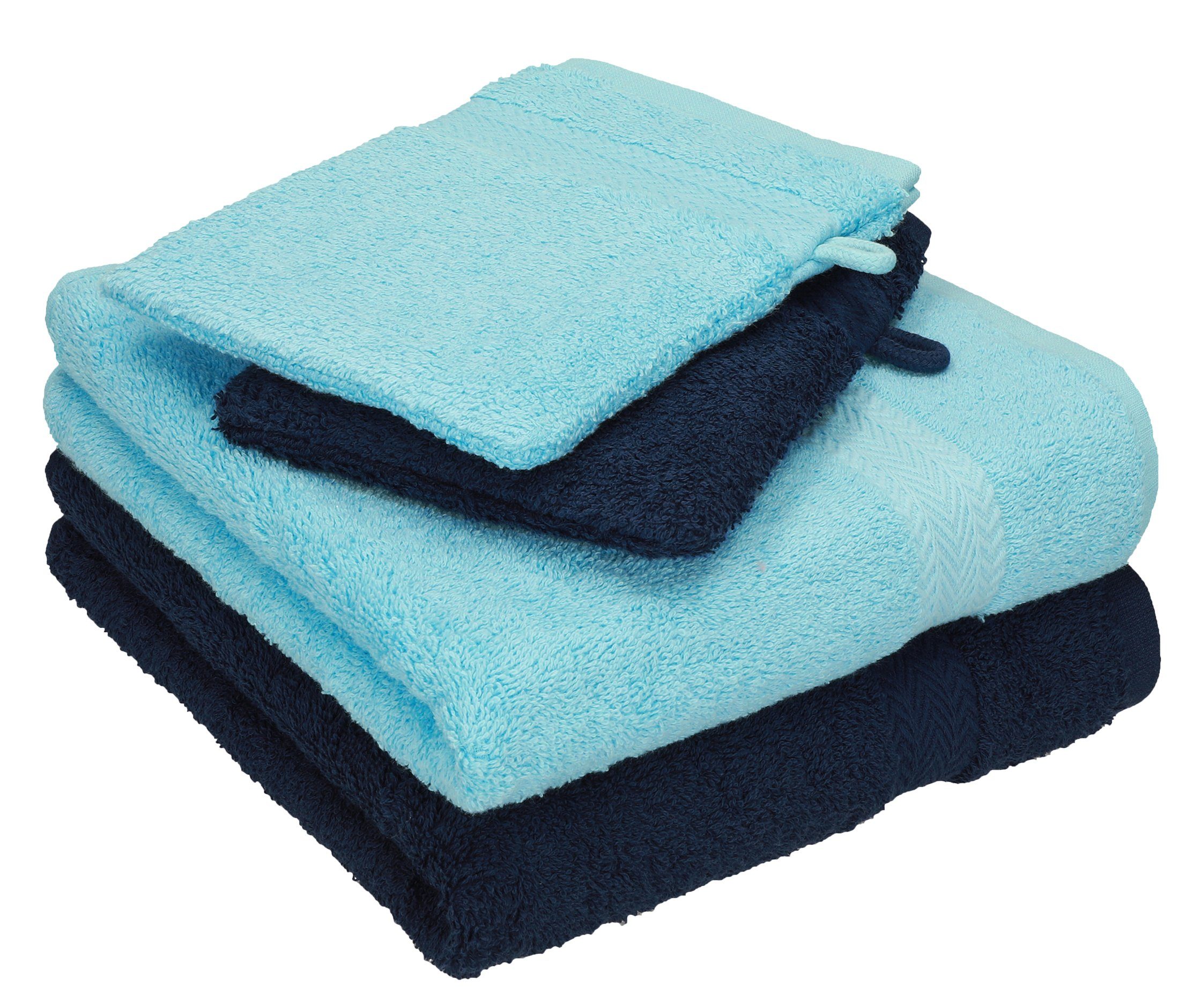 Betz Handtuch Set 4 TLG. Handtuch Set Happy Pack 100% Baumwolle 2 Handtücher 2 Waschhandschuhe, 100% Baumwolle, (4-tlg) türkis-dunkelblau | Handtuch-Sets
