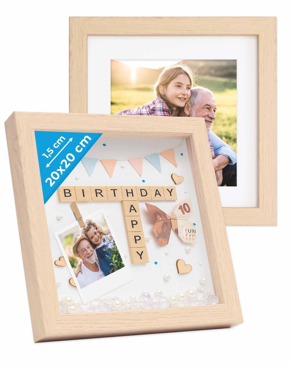 PHOTOLINI Рамки 2er Set 3D-Rahmen mit Passepartout / für Objekte bis 1,5 cm Tiefe