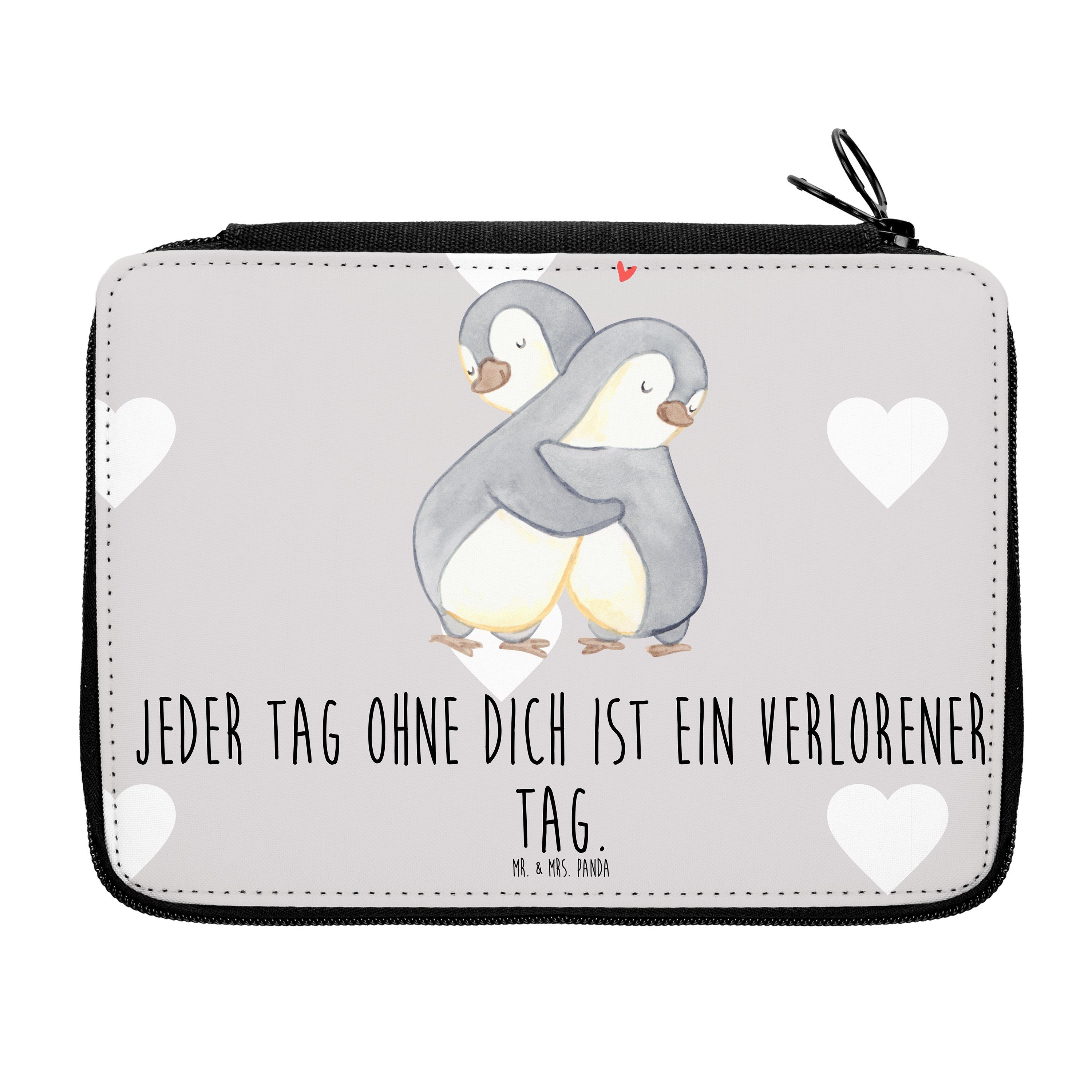 Mr. & Mrs. Panda Federmäppchen Pinguine Kuscheln - Grau Pastell - Geschenk, Hocheitstag, für Männer, (1-tlg)