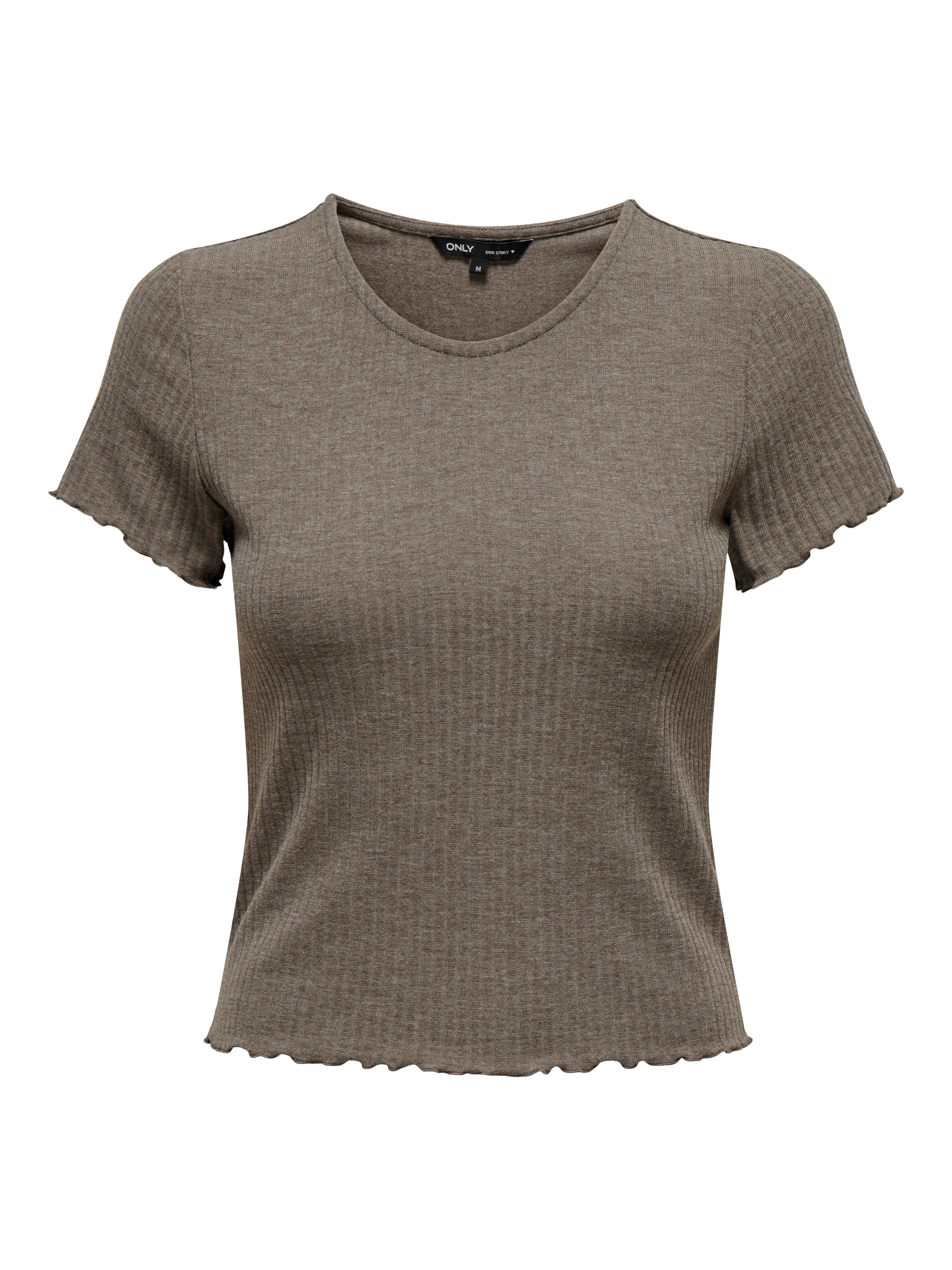 ONLY Rundhalsshirt ONLEMMA S/S SHORT TOP NOOS JRS Rundhals, modisch, regular fit, gewellter Abschluss, unifarben