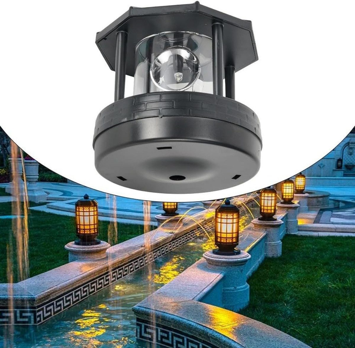 LED Solarleuchte LED Solar 360° Rotierender Leuchtturm Garten Rasen Licht