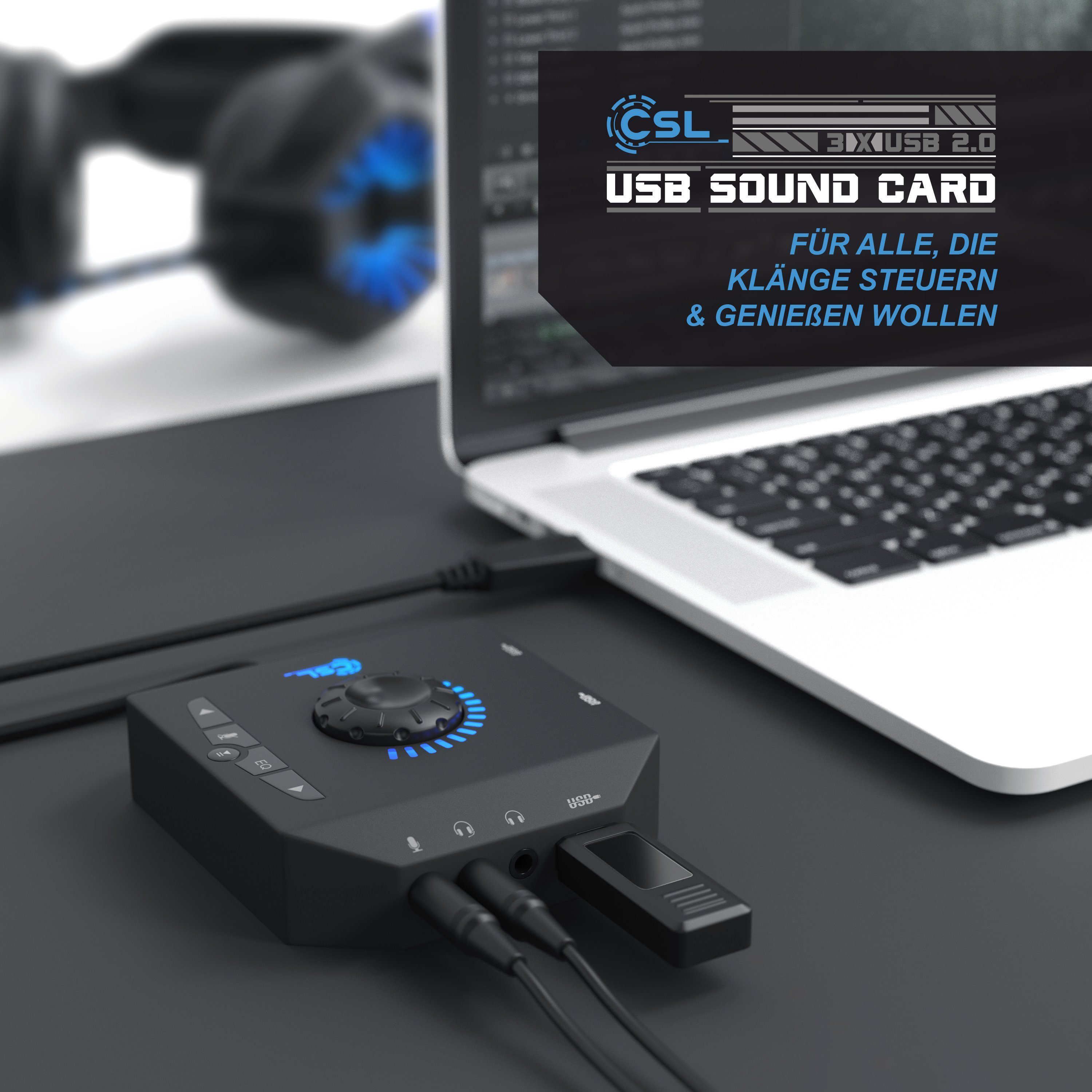CSL extern, Lautstärkeregelung, Anschluss für Headset, Kopfhörer, Mikrofon USB-Soundkarte, Klang-Upgrade für PC und Notebook, Plug and Play, USB-Soundkarte – Bild 2 von 5
