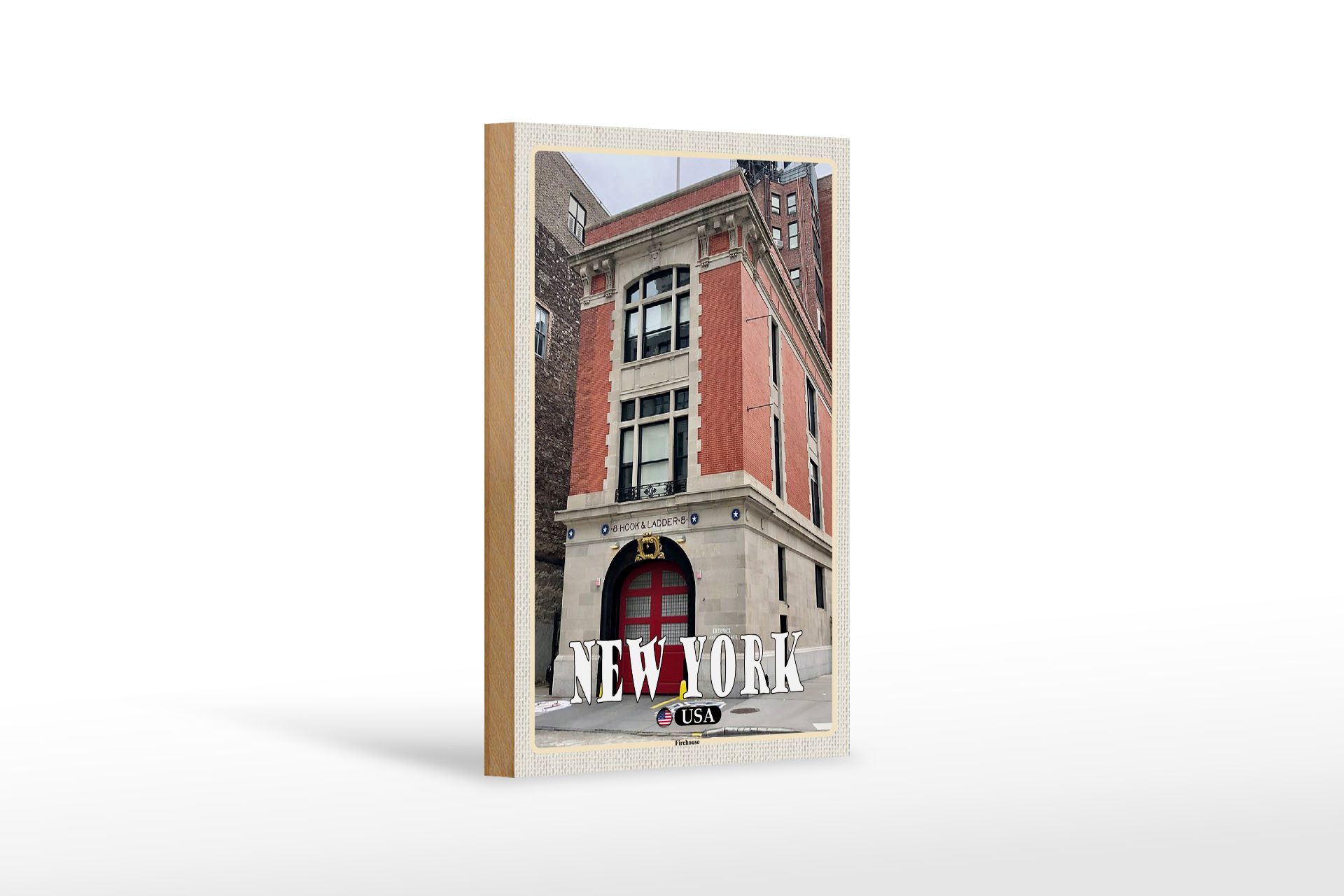 Femer GmbH Holzbild Reise 12x18 cm New York USA Firehouse, (1 St), Glatte Holzfaserplatte (MDF), vorn beschichtet