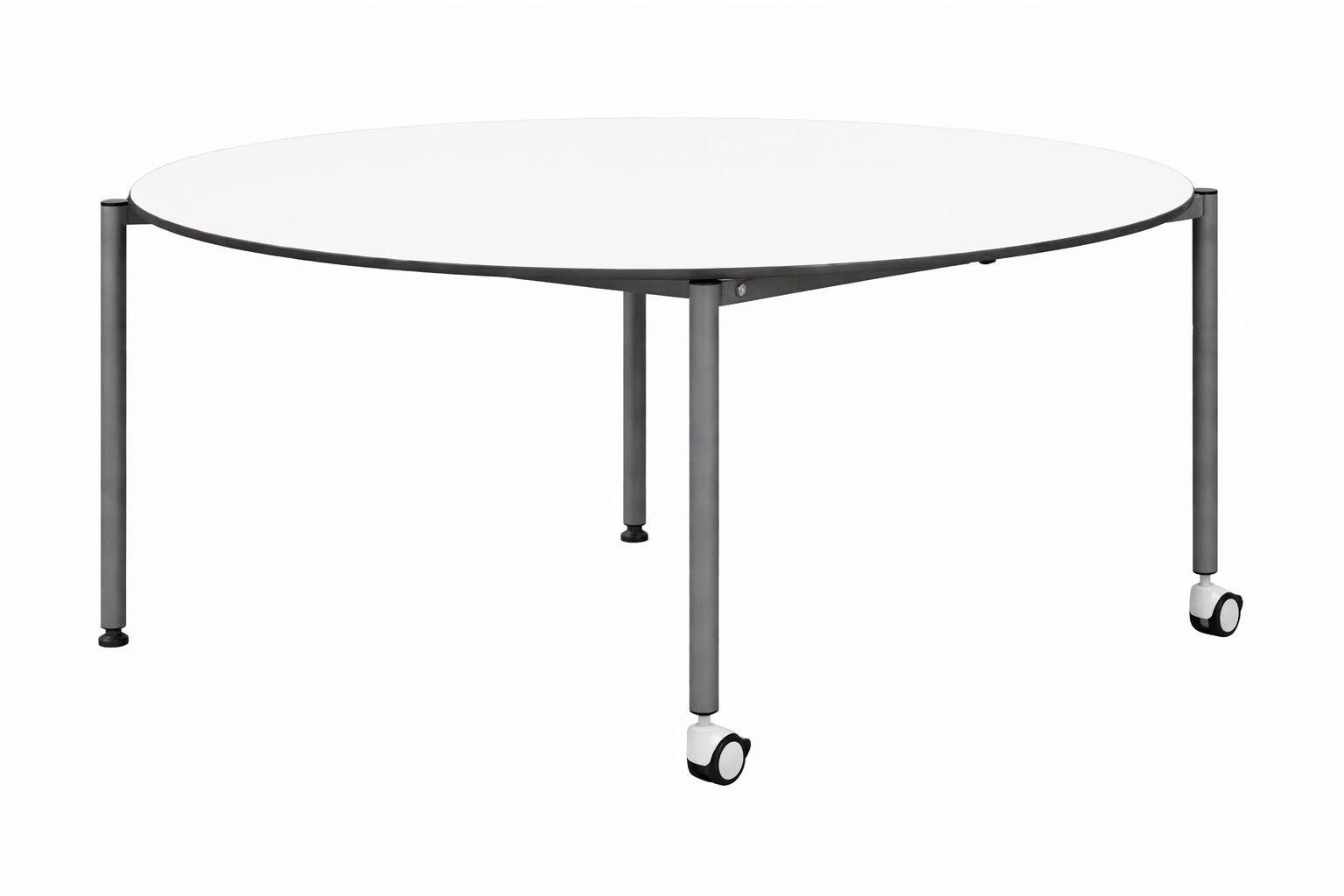 Xlmoebel Schreibtisch Moderner runder Schreibtisch in Weiß mit Metallrahmen und Rollen, Made in Europa