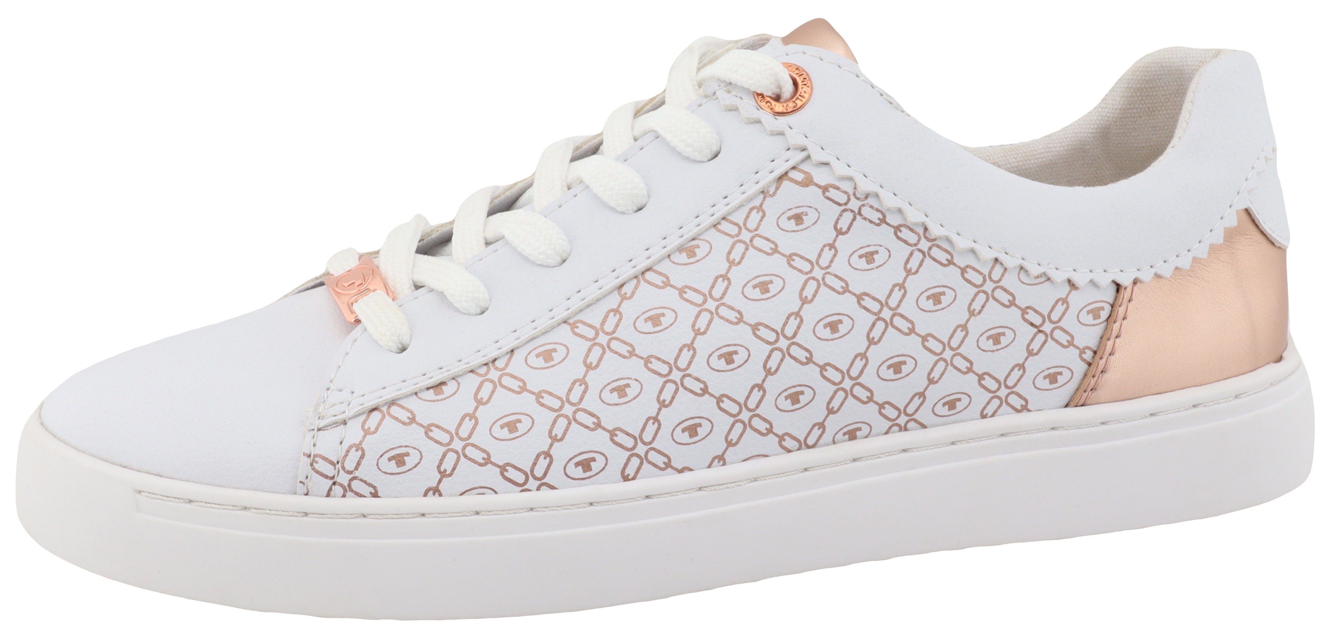 Kontrastbesatz mit in TOM TAILOR Plateausneaker white-rose Metallicoptik