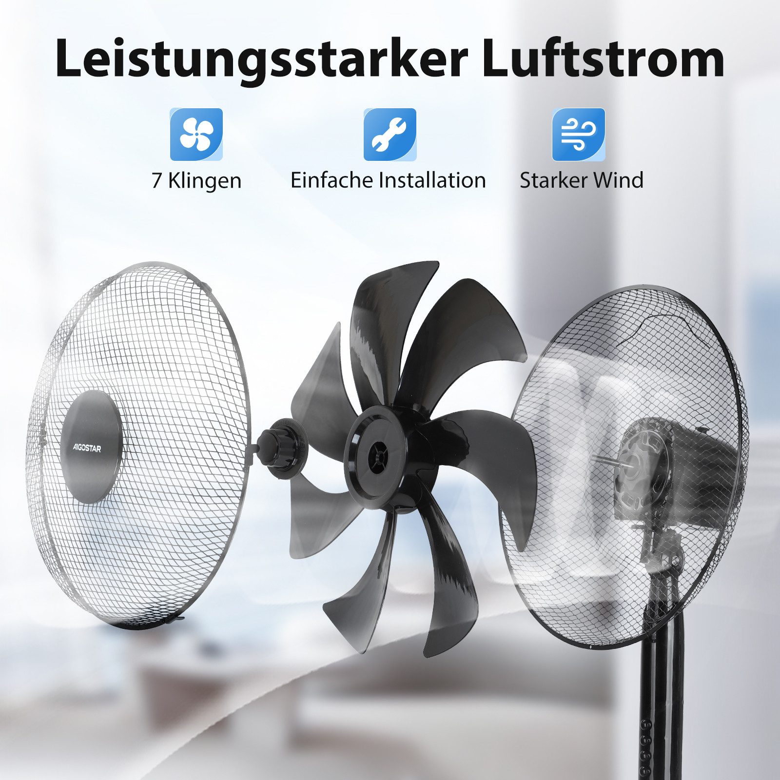 Aigostar Standventilator Standventilator, 3 Geschwindigkeiten, 7 günstig online kaufen