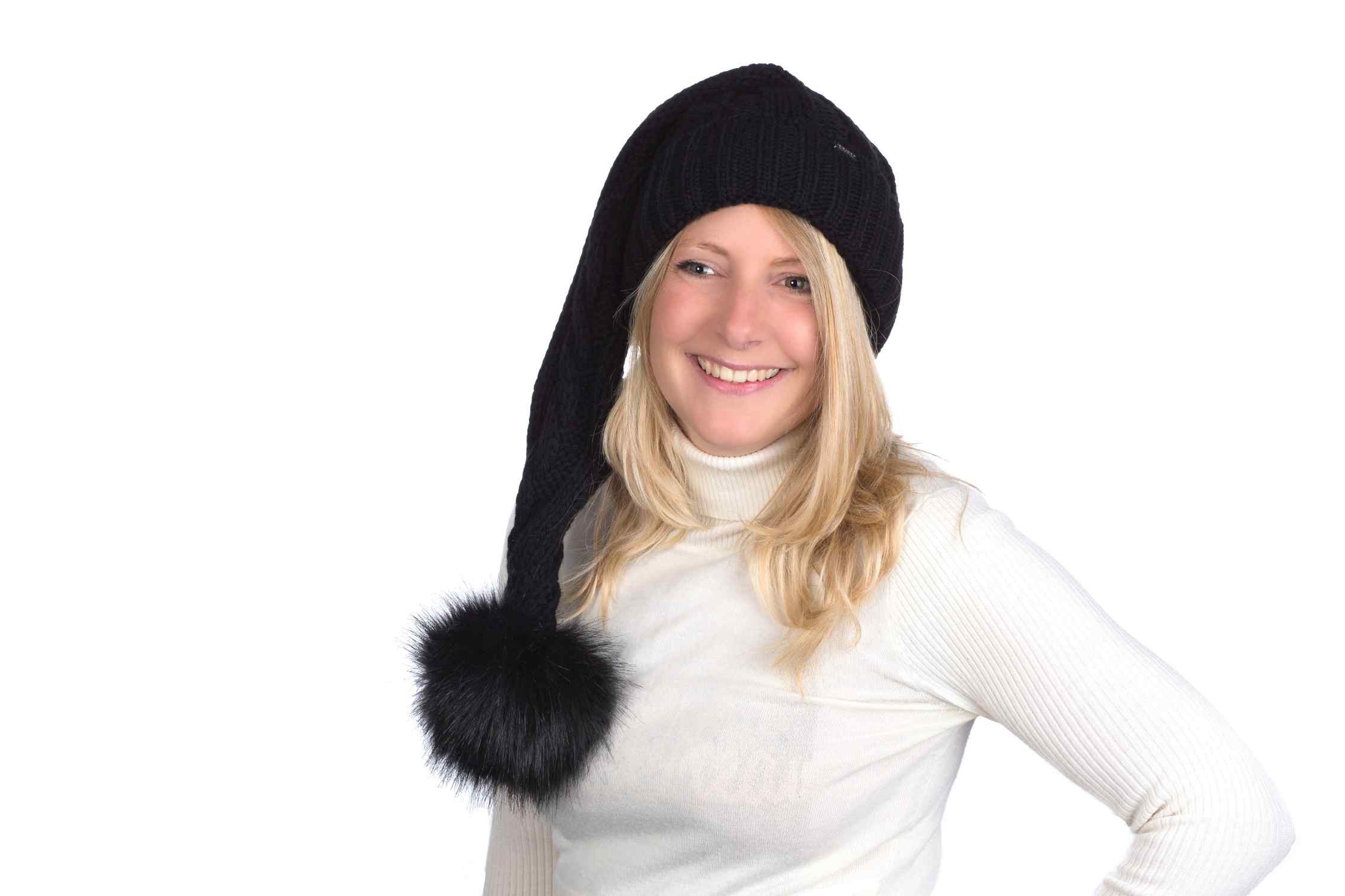 Strickmütze Birendy Beanie A101 schwarze Mütze Zipfelmütze Pudelmütze