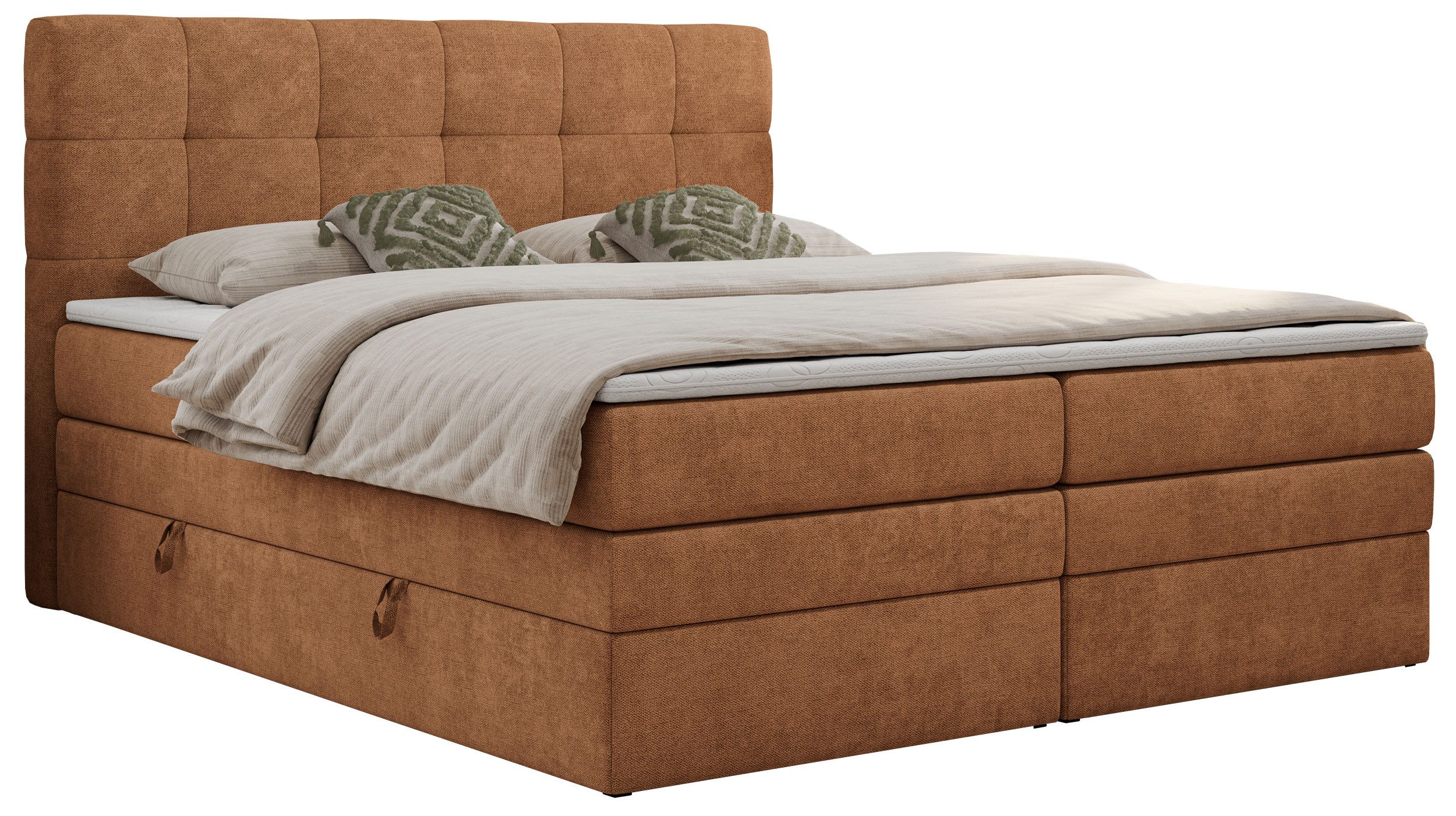 MKS MÖBEL Boxspringbett LUKA KING (King Doppelbett, Multipocket Matratzen, Topper T25/Visco, T30-Schaum), Polsterbett mit Bettkasten und fünf Matratzen