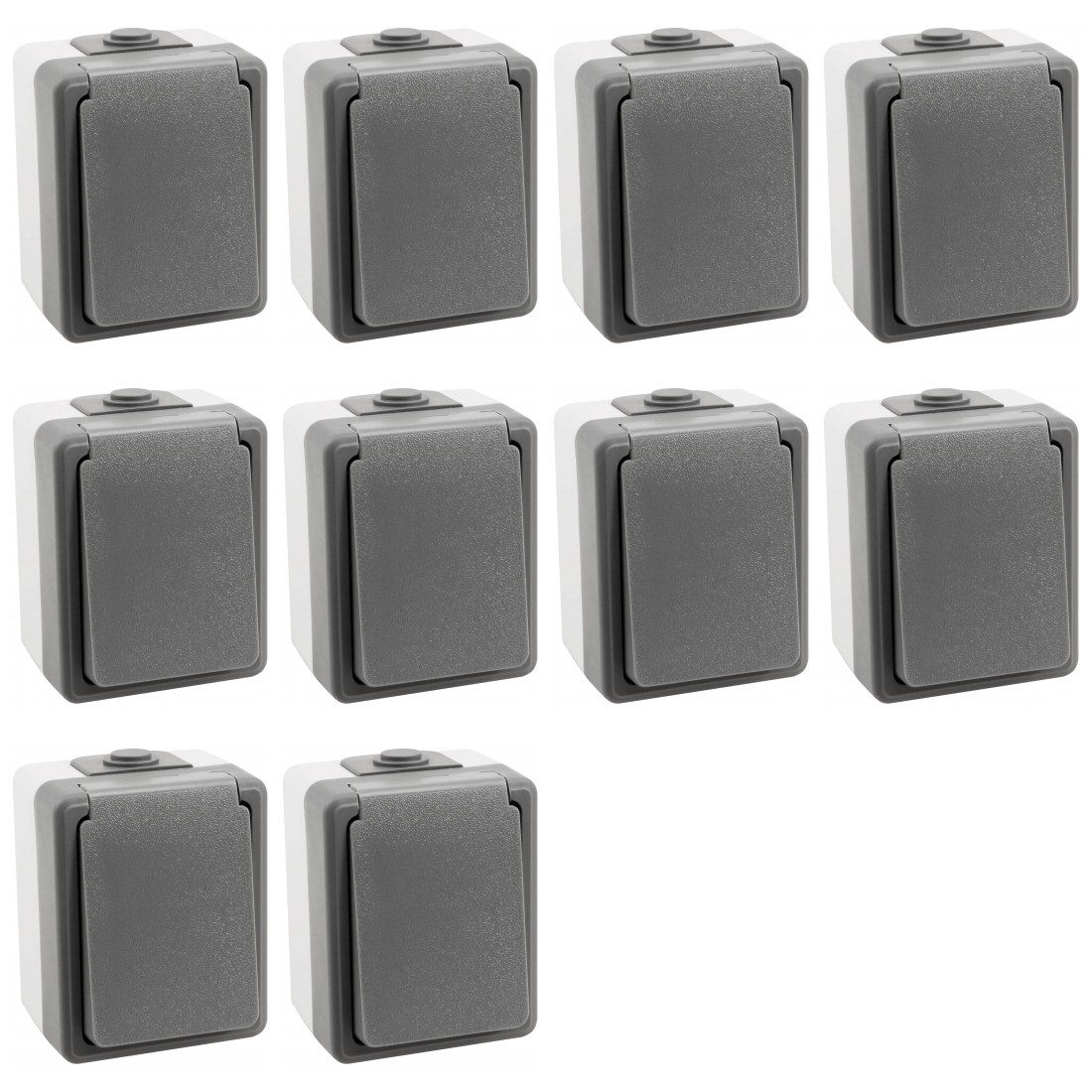 Aufputz-Steckdose 10er Set SECURE Feuchtraum Steckdose IP44 Einzelsteckdose Aufputz