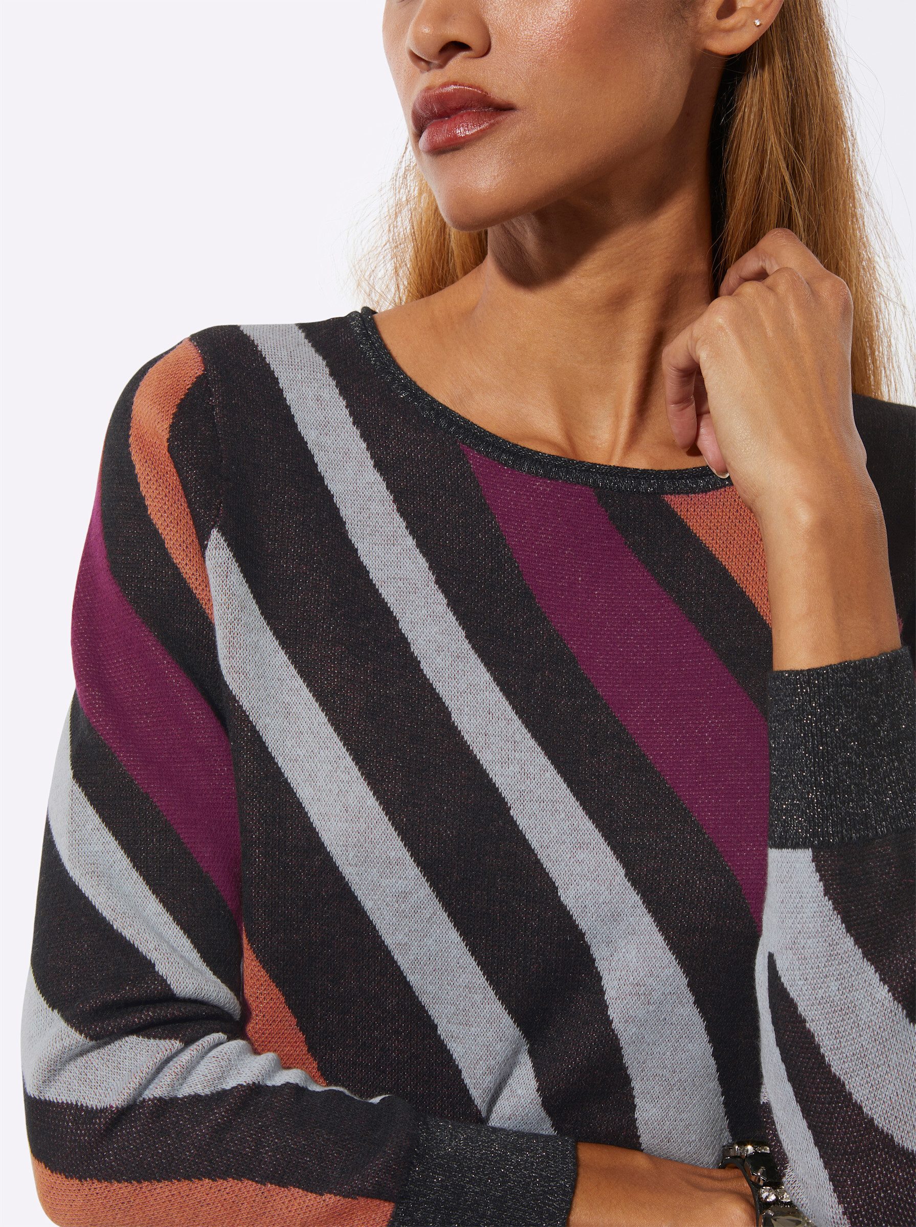 creation L Strickpullover Leinen-Mix-Jacquard-Pullover Langarm