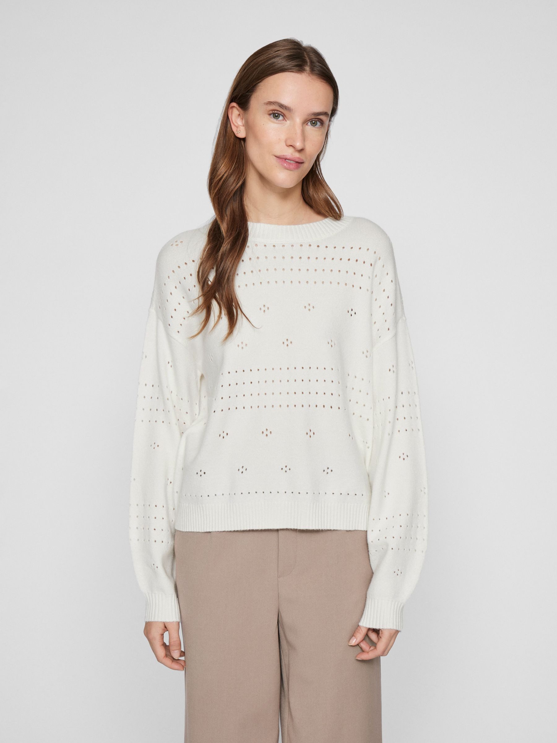 Vila Strickpullover Pointelle Design Strickpullover Rundhals günstig online kaufen