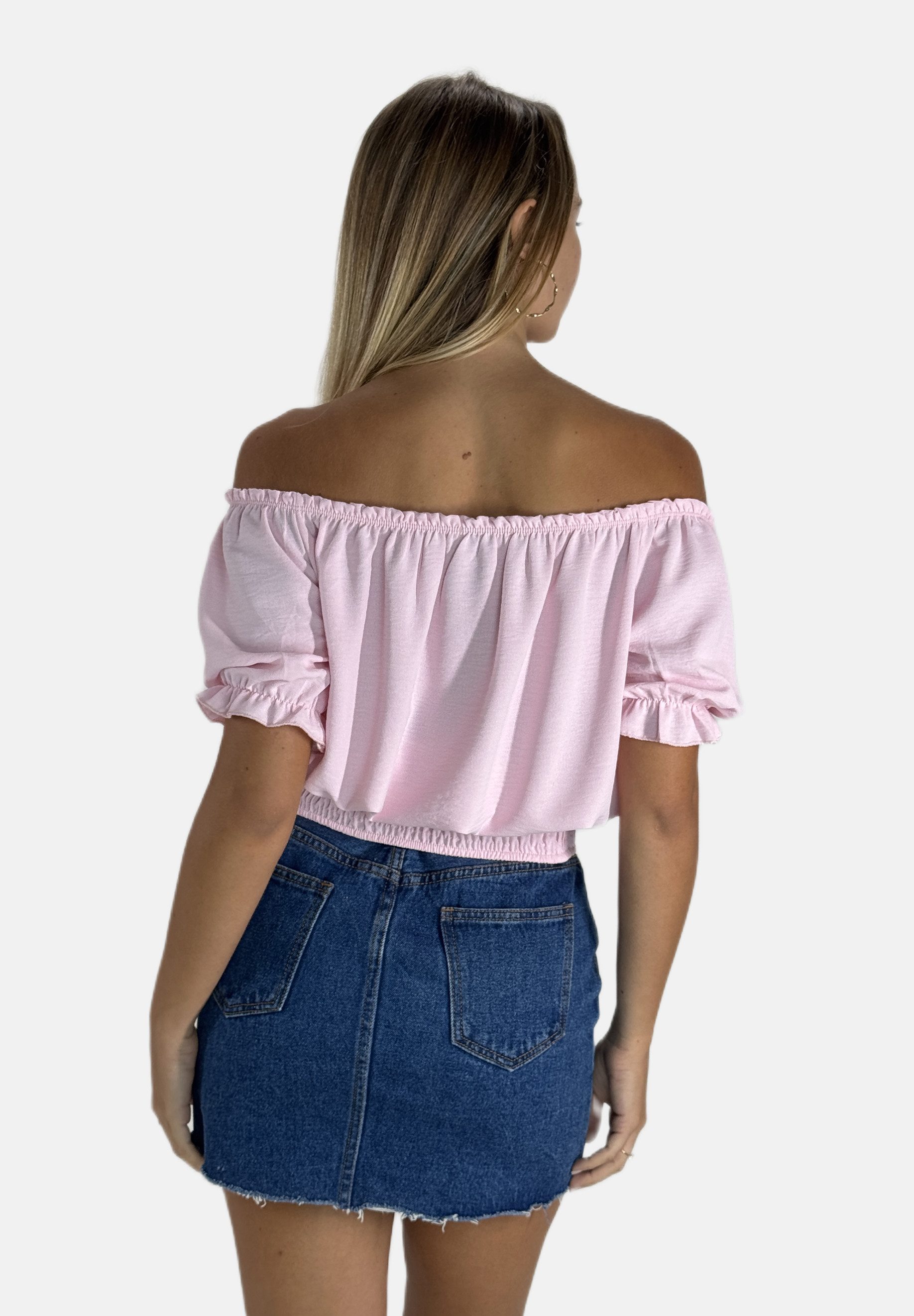 Elara Blusentop Damen Carmen Bluse One Size mit Knopfleiste und Volantärmeln