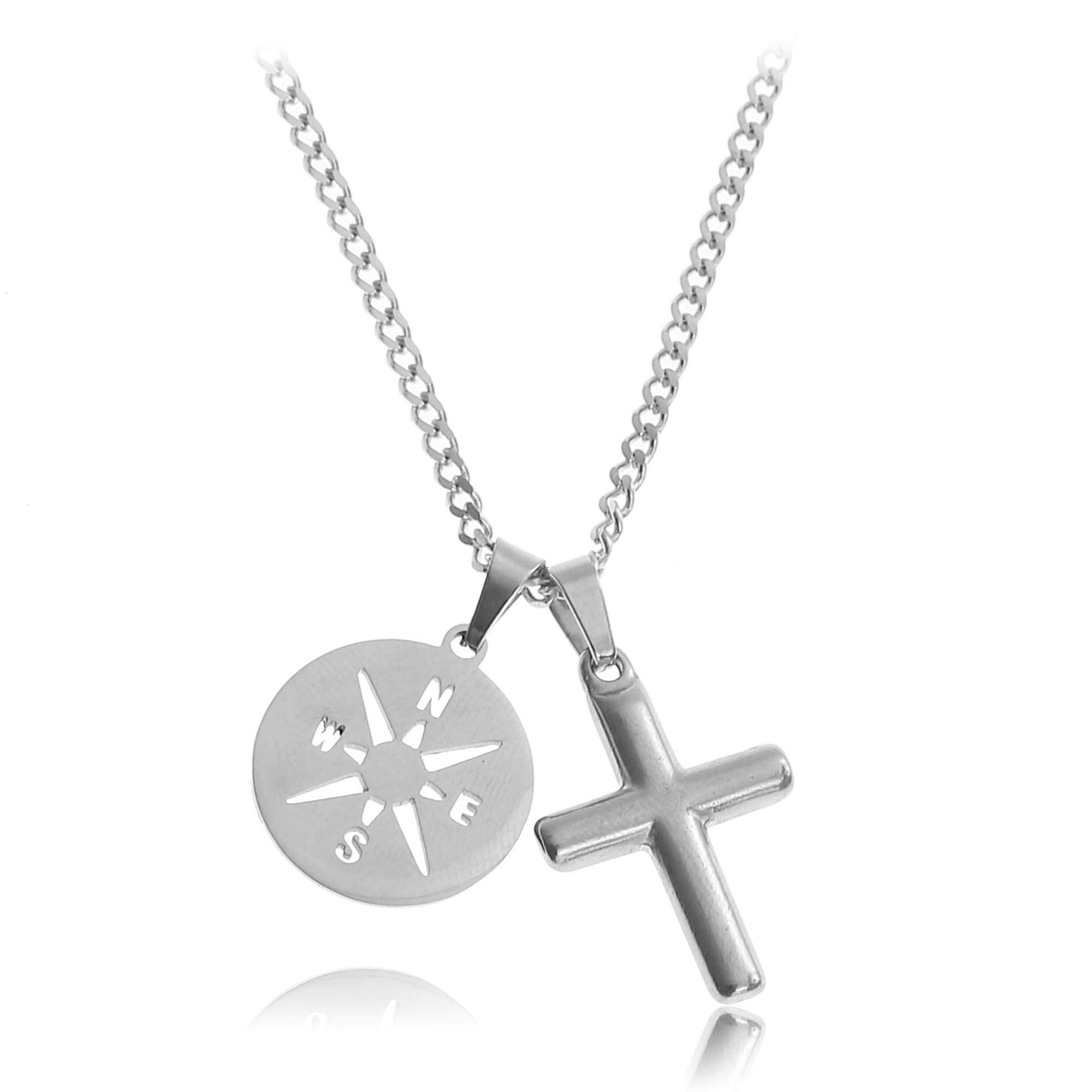 Made by Nami Kette mit Anhänger Halskette Kreuzkette Kreuz Anhänger Herren, Edelstahl Gliederkette
