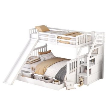 WISHDOR Einzelbett 90 x 200 über 140 x 200 Etagenbett Kinderbett Funktionsbett Bett (mit Schubladen, Stauraum und Rutsche, multifunktional), Ohne Matratze
