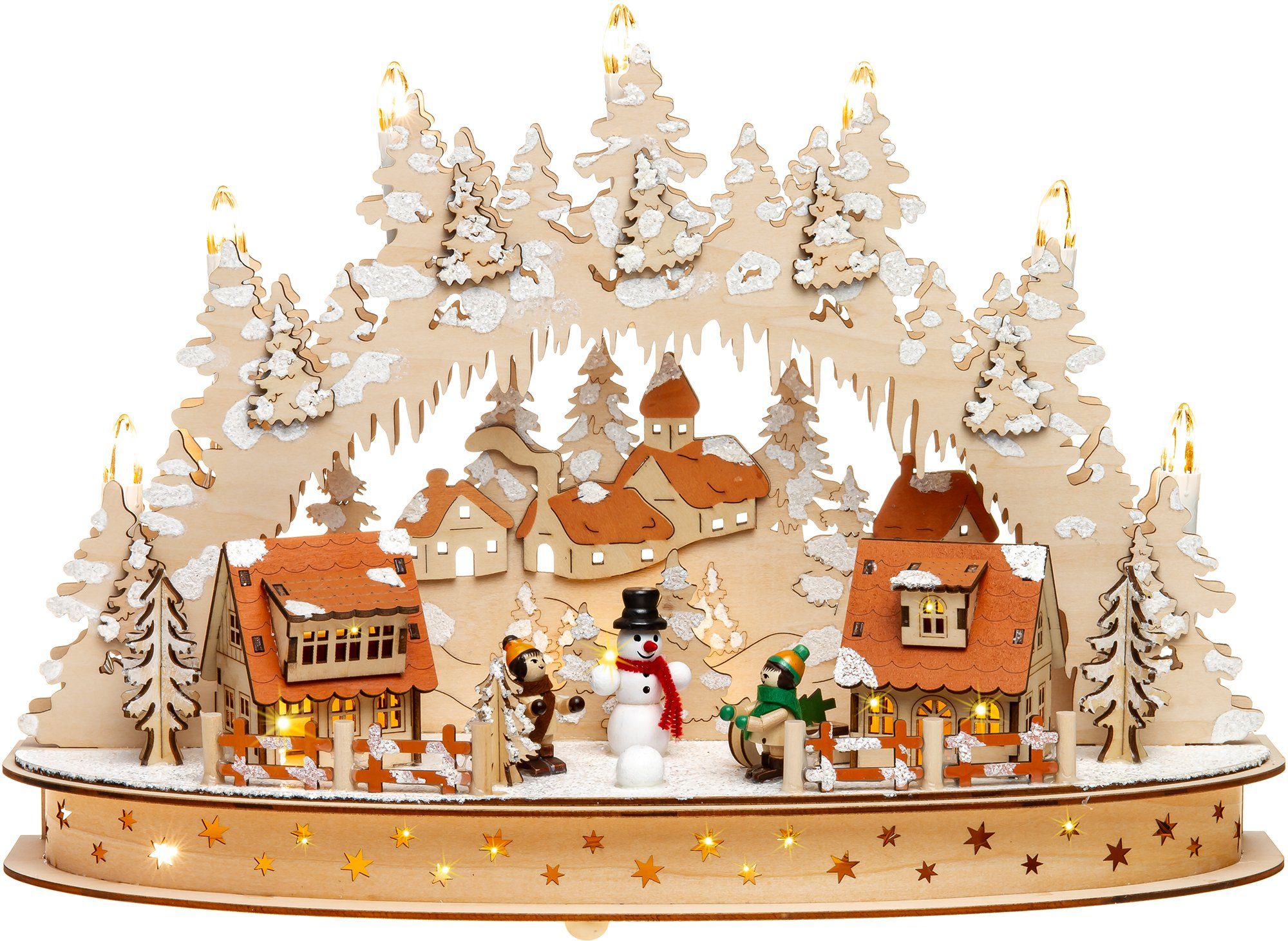 SIKORA Schwibbogen LB66 3D Winterdorf mit LED Beleuchtung und Sockel B:42cm