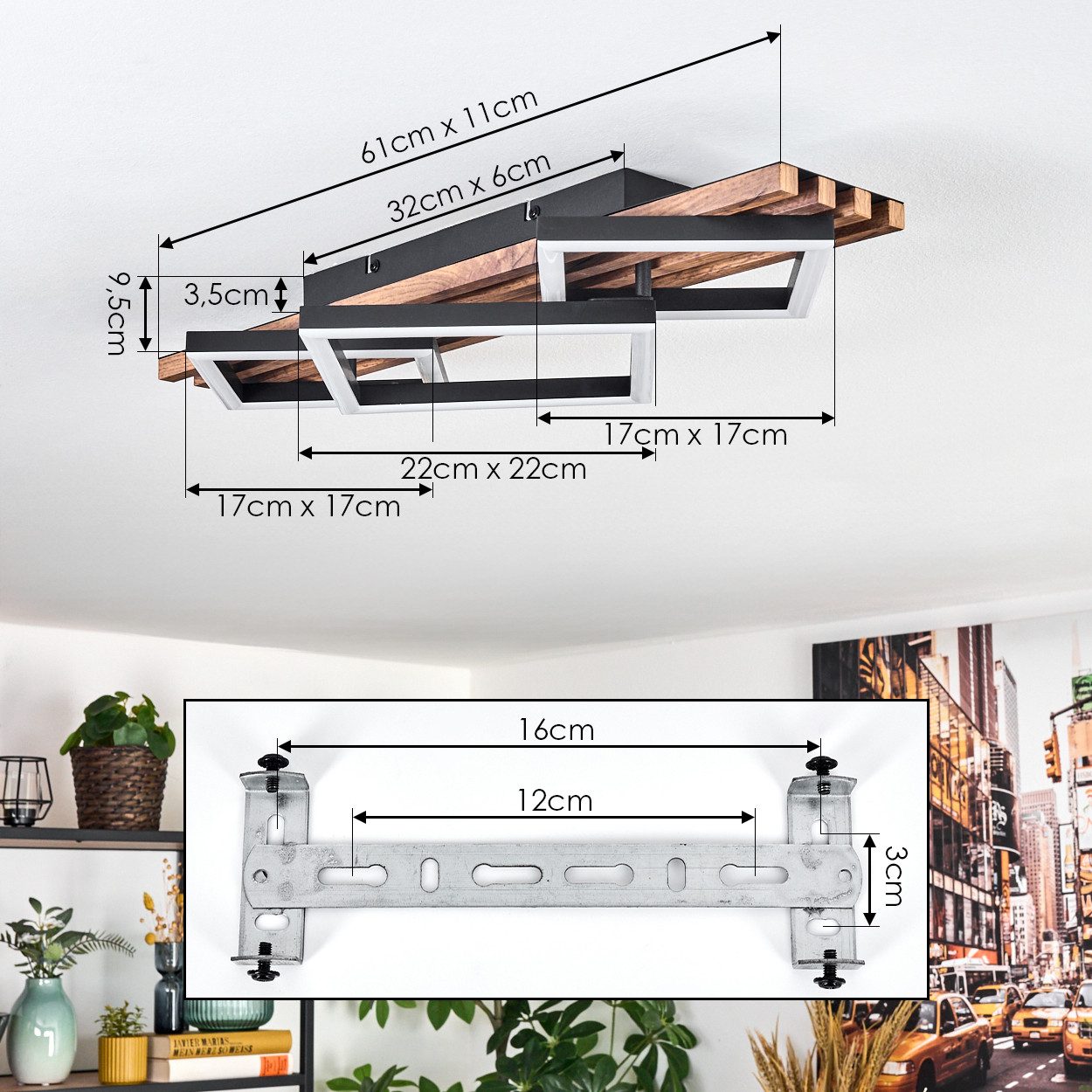hofstein Deckenleuchte Deckenlampe aus Metall/MDF/Kunststoff, ohne Leuchtmittel, moderne Deckenleuchte in Schwarz/Holzoptik/Braun/Weiß – Bild 4 von 5
