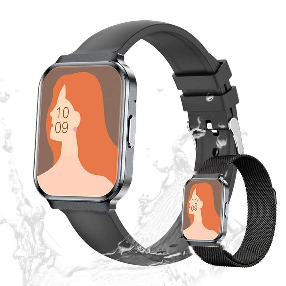 Valdus Damen's Telefonfunktion IP68 Wasserdicht Fitness-Tracke Smartwatch (1.75 Zoll, Android/iOS), Luxus Fitnessuhr mit Herzfrequenz, Musiksteuerung & Zykluserinnerung