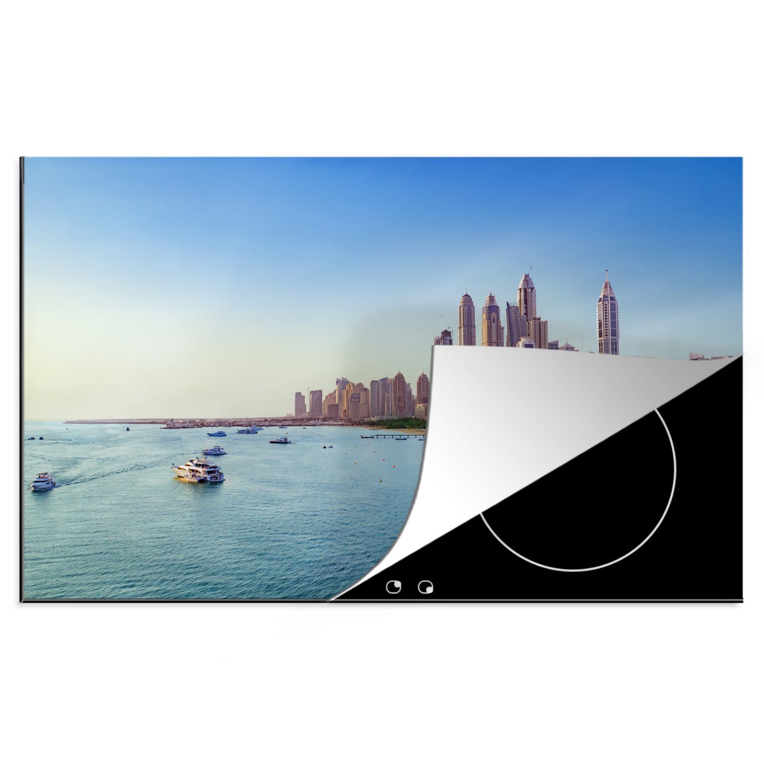MuchoWow Herdblende-/Abdeckplatte Bild des wunderschönen hellblauen Meeres vor der Küste von Dubai, Vinyl, (1 tlg), 81x52 cm, Induktionskochfeld Schutz für die küche, Ceranfeldabdeckung