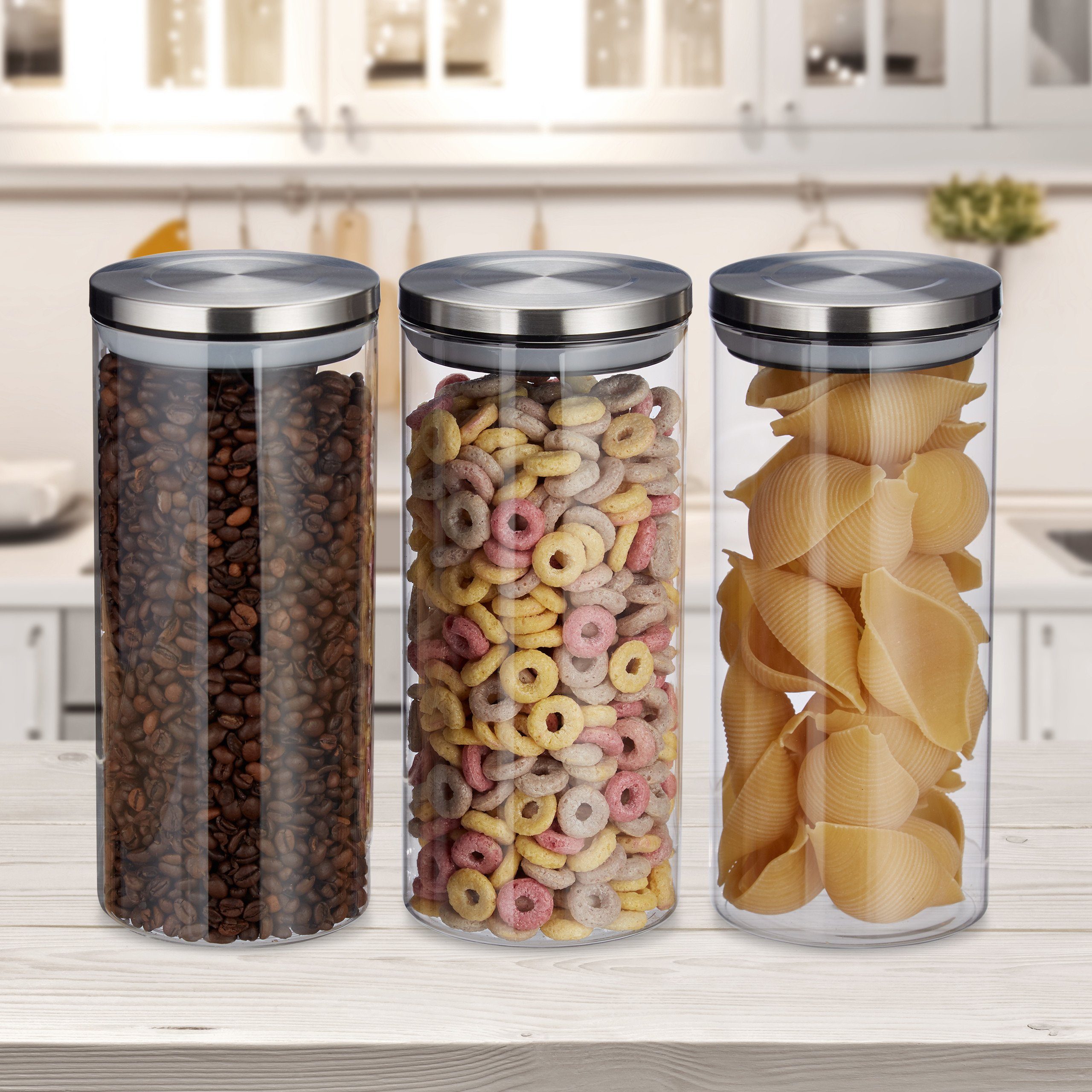 relaxdays Vorratsglas 3er Set je 1,3 Lit, Glas