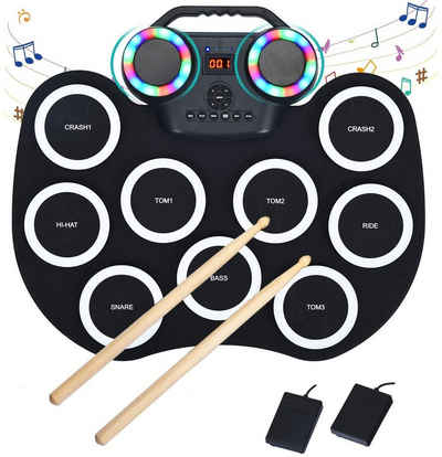 COSTWAY Digitales Drum Set »E-Drum, Roll-Up-Trommel«, 9 Pads, mit LEDs, Bluetooth, 7 Töne und 10 Demos
