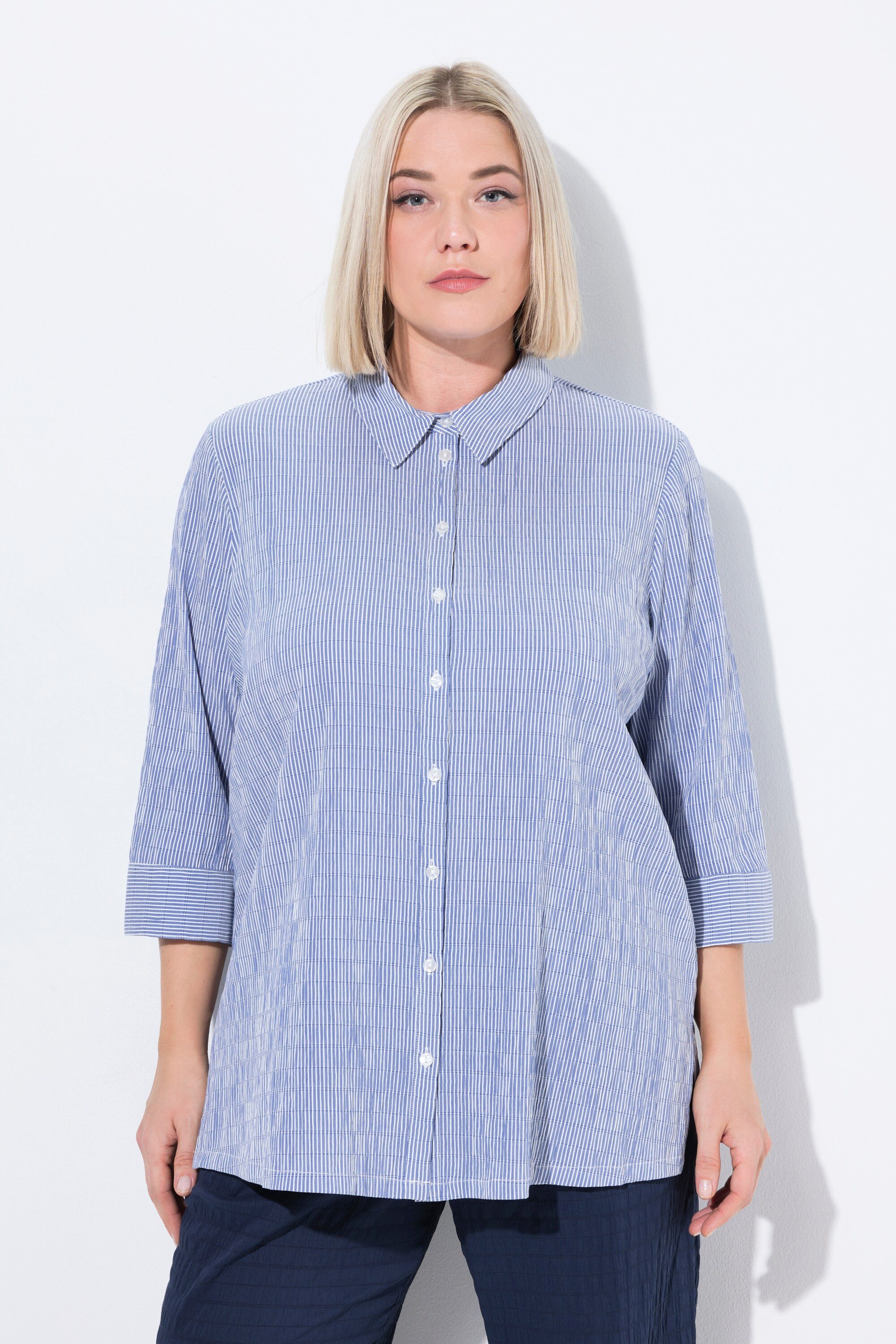 Ulla Popken Hemdbluse Bubble-Bluse Streifen Hemdkragen günstig online kaufen