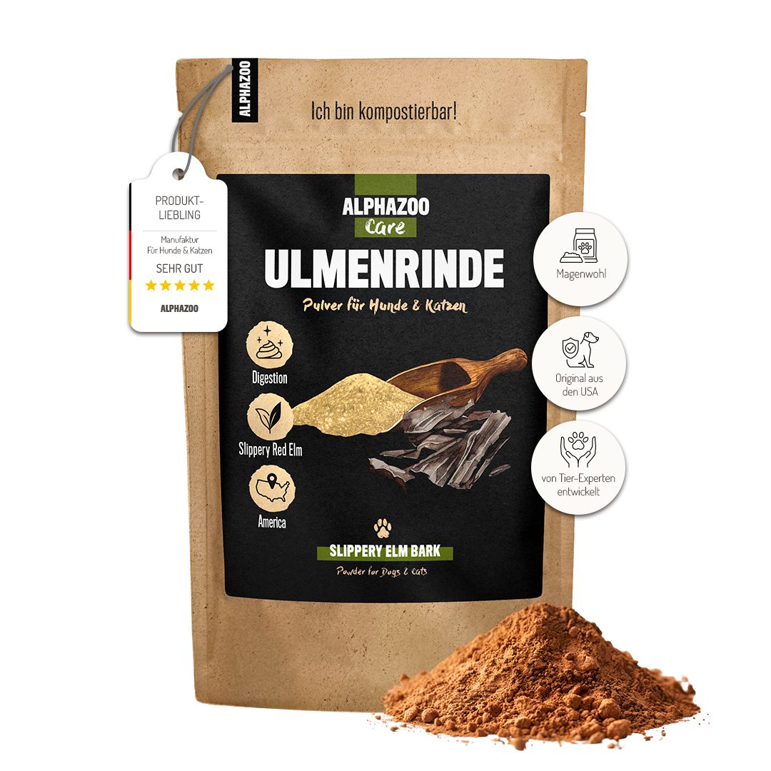 ALPHAZOO Fellpflege Ulmenrinde 120g I Hunde Katzen, (1-St), Magen Darm I Natürlich bei Durchfall, Bauchschmerzen & Blähungen