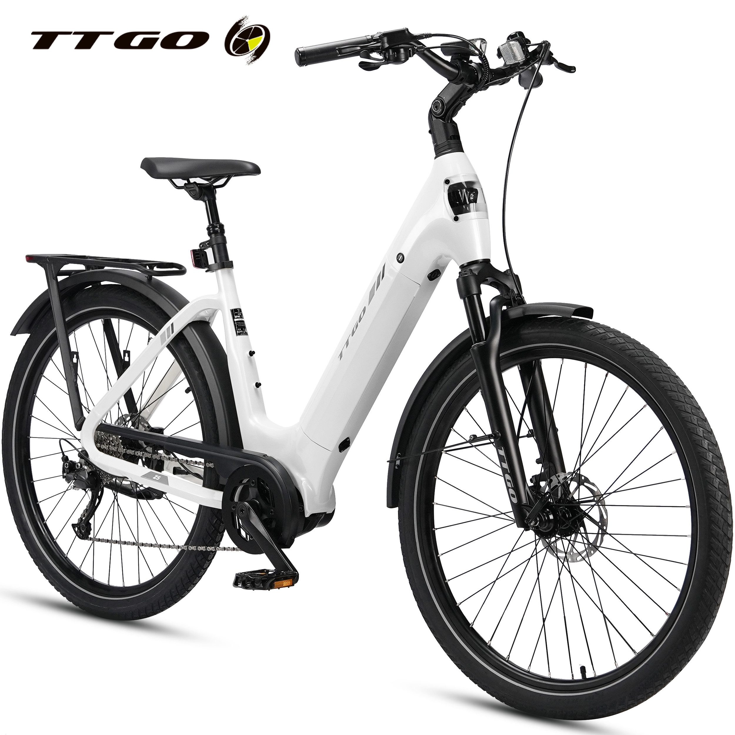TTGO E-Bike Cityrad 28 Zoll, SUV, 75Nm Mittelmotor, 130km, Z5, für Damen und Herren, 9 Gang SHIMANO, Kettenschaltung, Mittelmotor, 648 Wh, 5 Stufen, Drehmomentsensor, Federsattelstütze, Elektrofahrrad, Pedelec