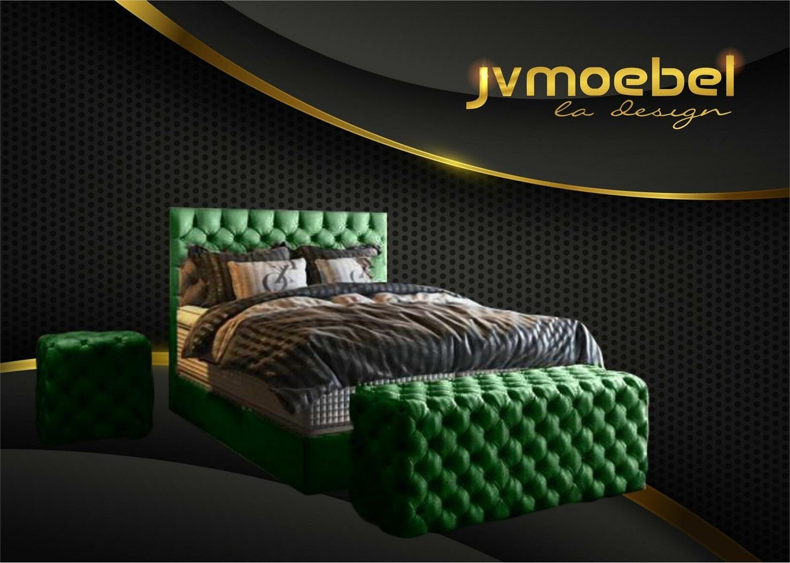 Möbel Bett, Bett Boxspringbett JVmoebel Grün Design Luxus Samt Schlafzimmer Betten