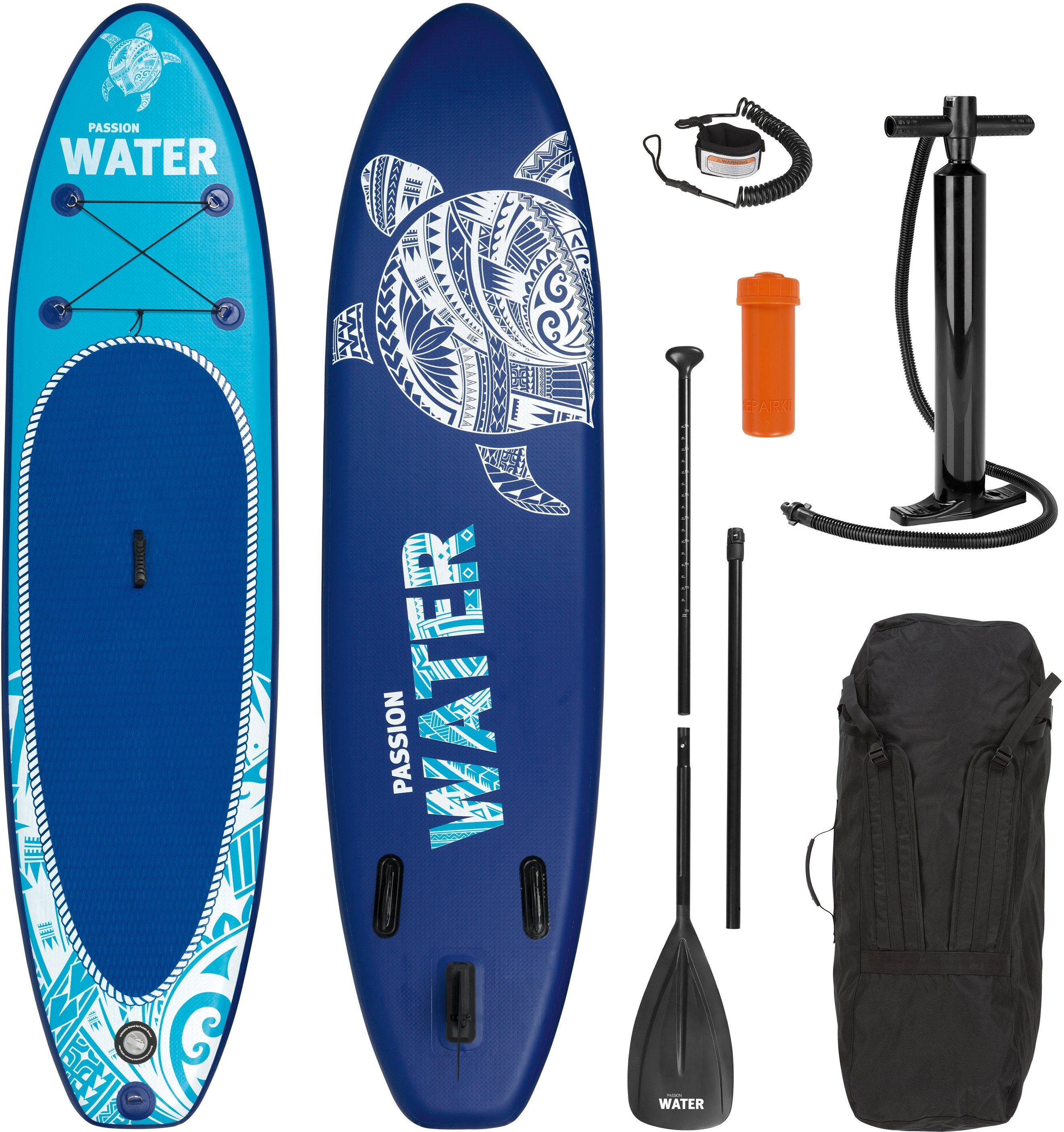 MAXXMEE Inflatable cm, SUP Set, Board Stand-Up Paddle up SUP-Board, 110kg, Mit Finnen, Gepäck-Spanngurt und Paddle-Board Komplett Board 300 Stand Sicherungsschlaufe inkl. Paddling Paddel 3