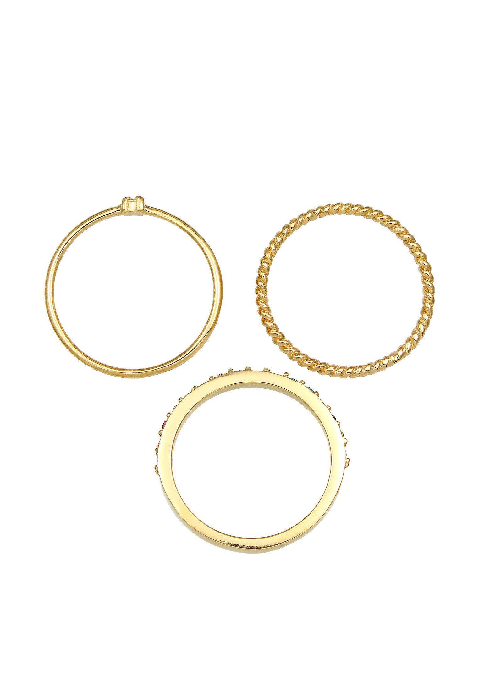 Elli Ring-Set Kristalle Farbig Regenbogen Set (3 tlg) 925 Silber, Ring Set