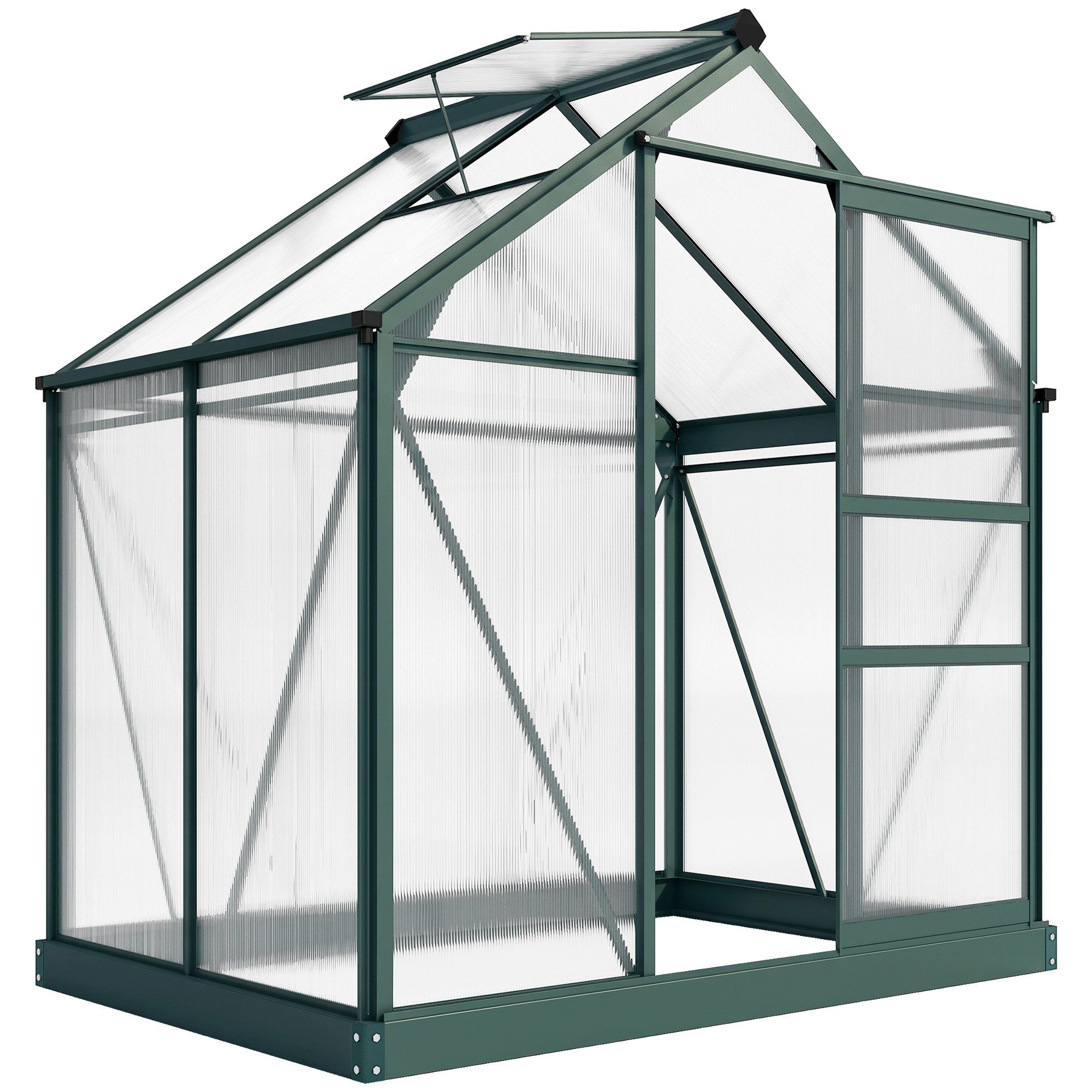 Outsunny Gewächshaus Aluminium Treibhaus 2,51m² mit Fundament, Dachfenster, BxTxH: 190 x 132 x 201 cm, BxLxH: 132 x 190 x 201 cm, 4 mm Wandstärke, Pflanzenhaus  – Bild 2 von 5
