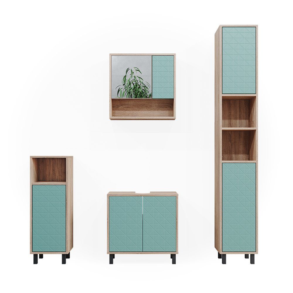 Vicco Badmöbel-Set Agasta, Mintgrün/Sonoma, 4 Teile, günstig online kaufen