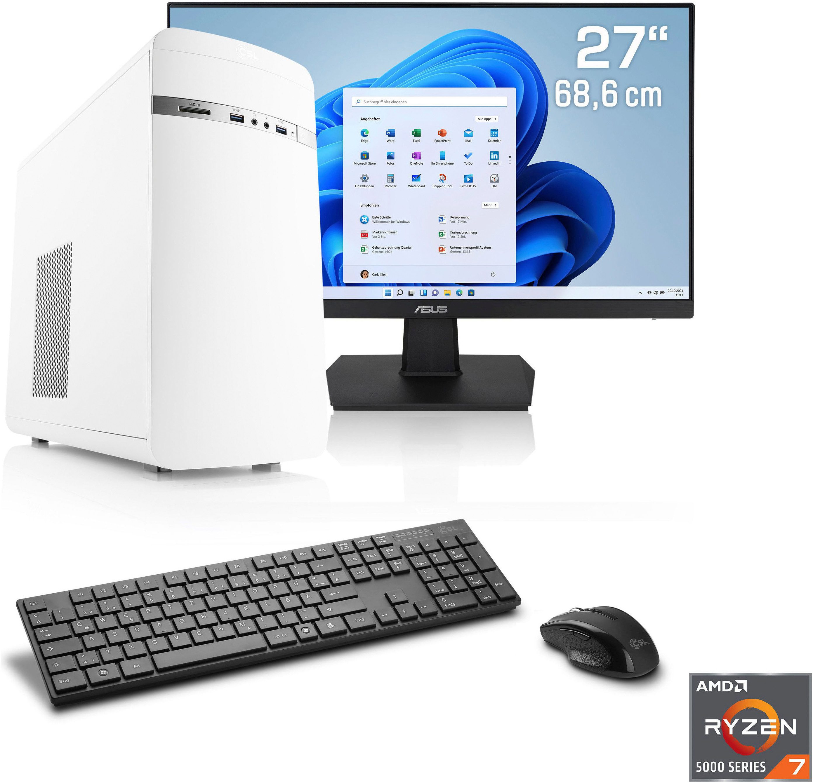 CSL Sprint V28519 Gaming-PC-Komplettsystem (27", AMD Ryzen 7 5700G, Radeon Graphics, 16 GB RAM, 1000 GB SSD)