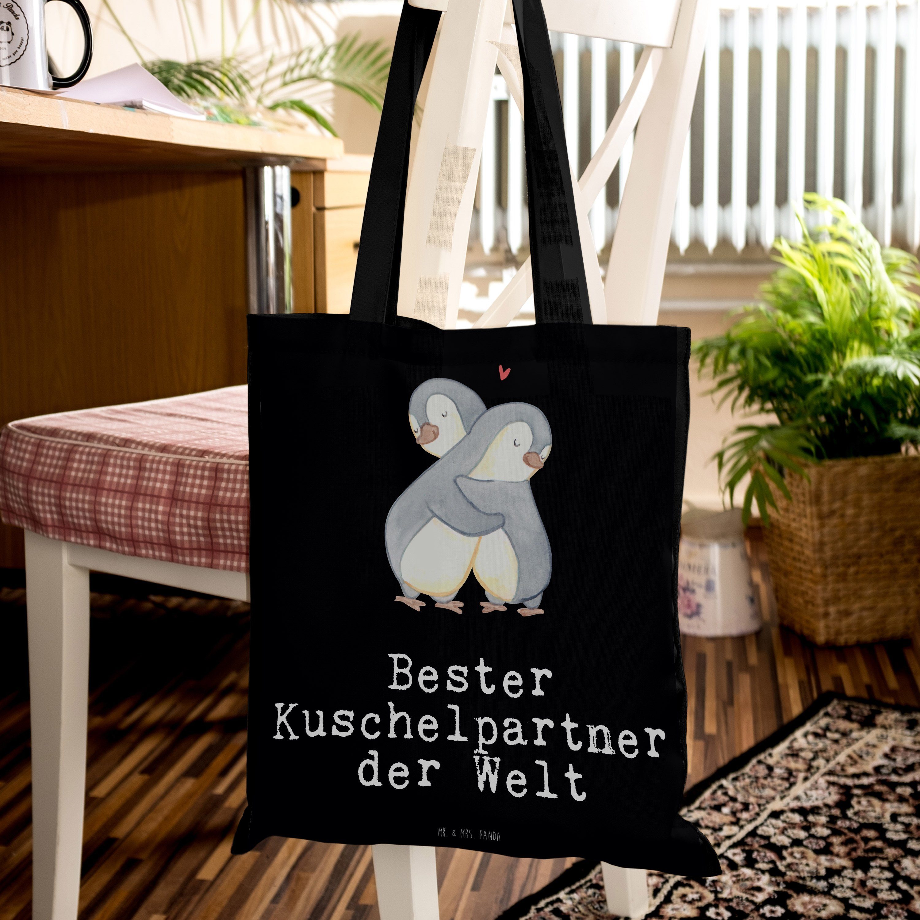 Mr. & Welt Kuschelpartner Panda (1-tlg) Mrs. D Tragetasche Bester Pinguin Geschenk, Liebe, - der Schwarz 