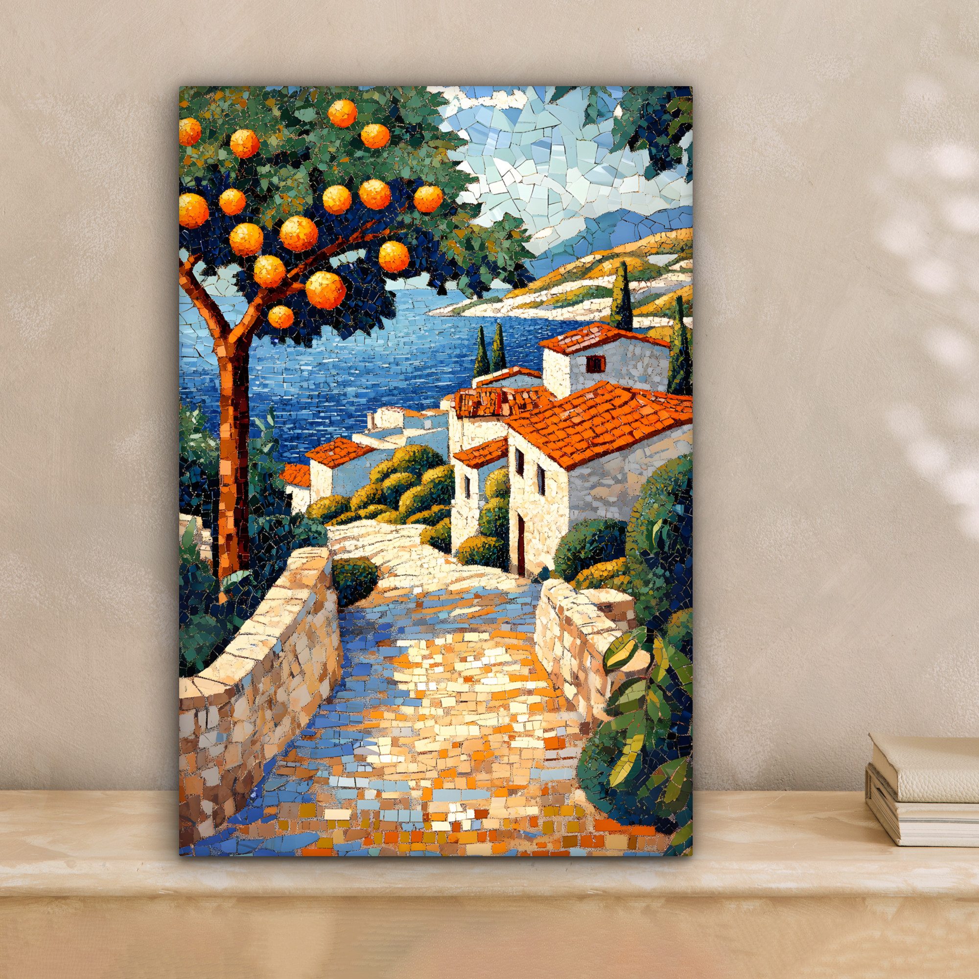 OneMillionCanvasses® Leinwandbild Häuser - Mosaik - Orangenbäume - Meer, Fo günstig online kaufen