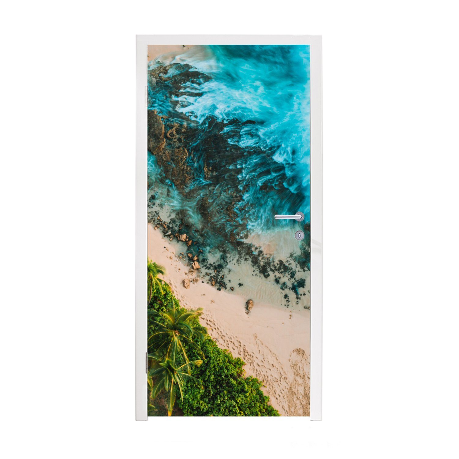 MuchoWow Türtapete Strand von Hawaii, Matt, bedruckt, (1 St), Fototapete für Tür, Türaufkleber, 75x205 cm