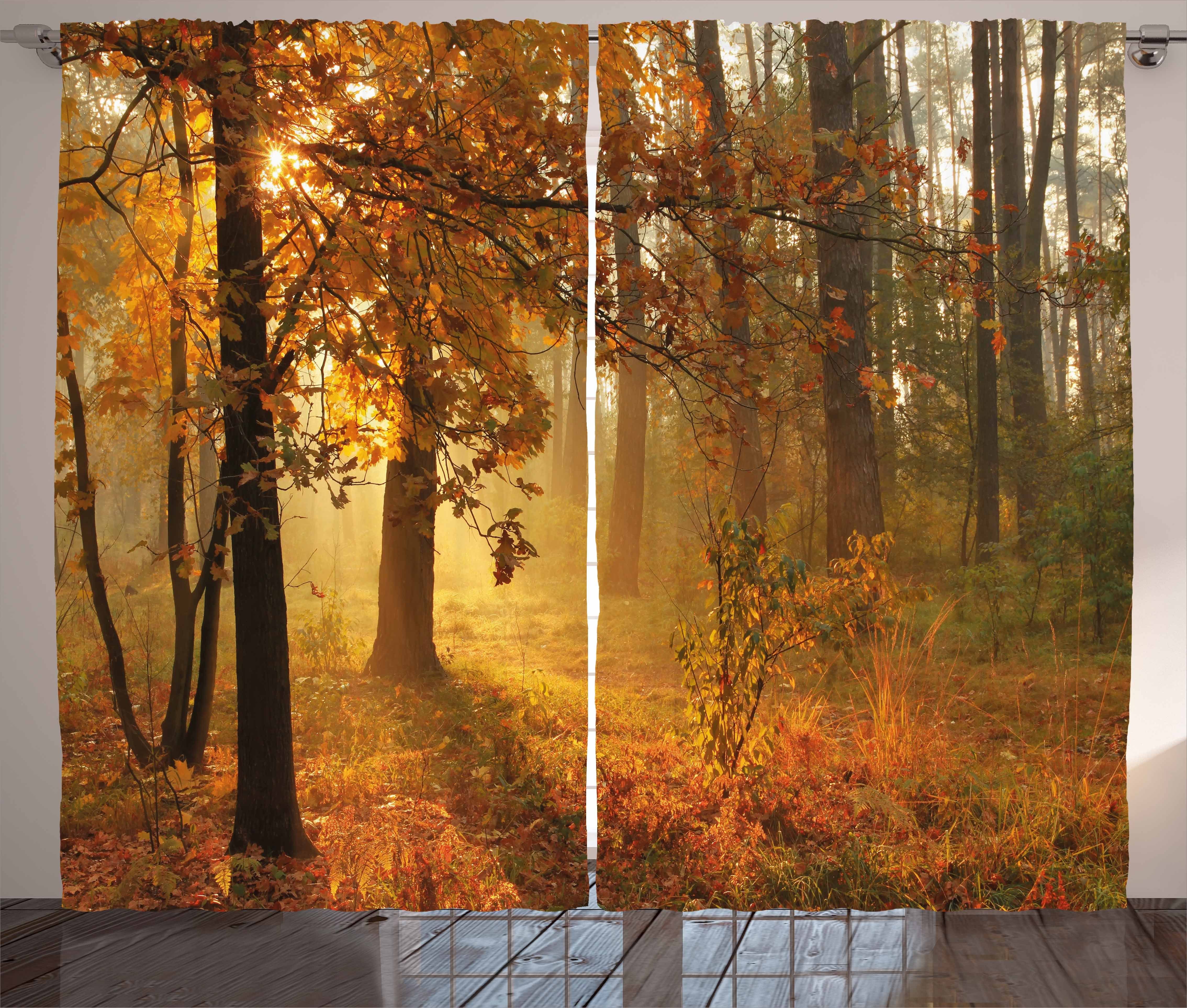 Gardine Schlafzimmer Kräuselband Vorhang mit Schlaufen und Haken, Abakuhaus, Herbst Misty Herbstwald | 