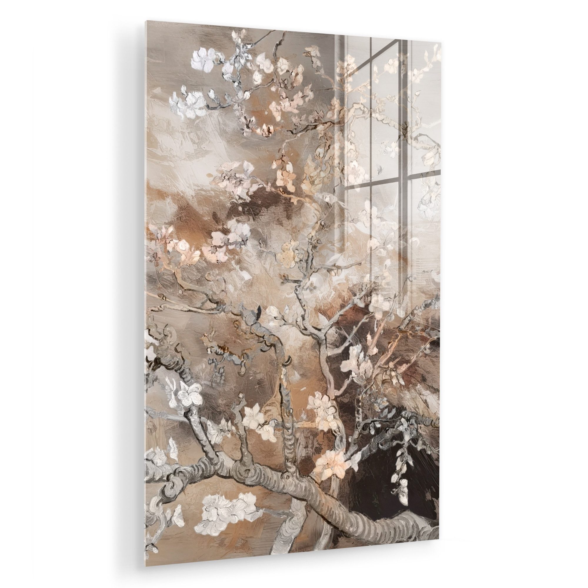 MuchoWow Acrylglasbild Mandelblüte - Kunst - Van Gogh - Beige - Abstrakt, Inkl. Aufhängung, Dekorative Bild für Küche & Wohnzimmer auf Glas, 20x30 cm
