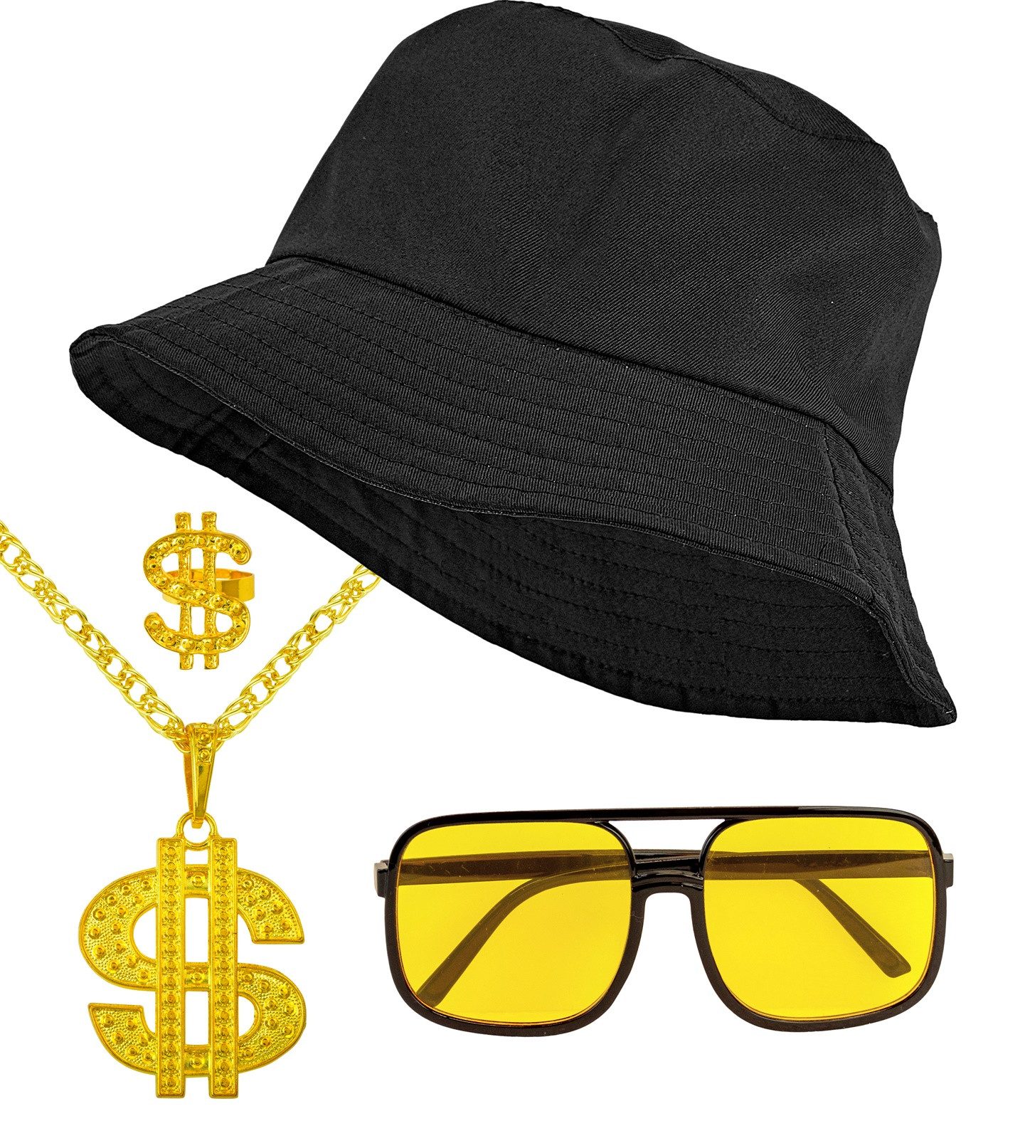 Widmann S.r.l. Kostüm 90er Jahre HIP HOP Kostümset, Schwarz Gold