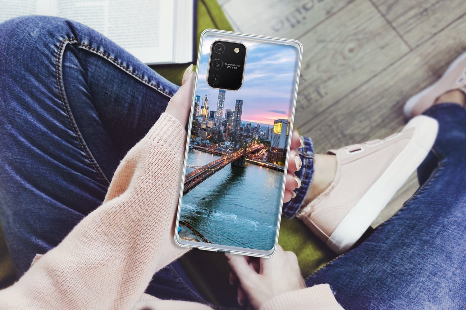 MuchoWow Handyhülle für Samsung Galaxy S10 Lite New Yorker Skyline an der Brooklyn Bridge, Phone Case, Silikon, Schutzhülle Dünn