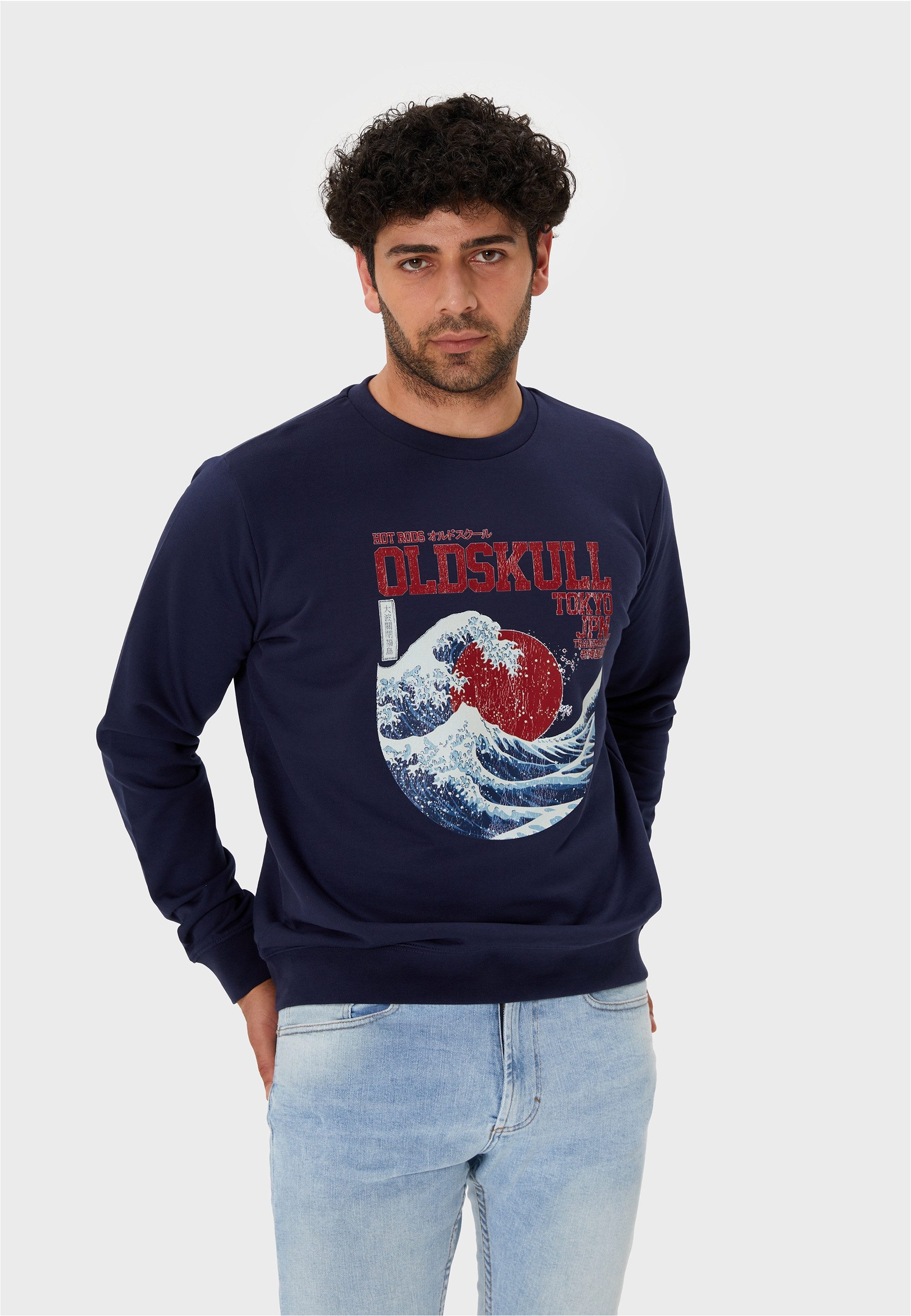 Oldskull Sweatshirt Asian Big W Vintage Logo Graphic (1-tlg) mit angesagtem Wellen-Print