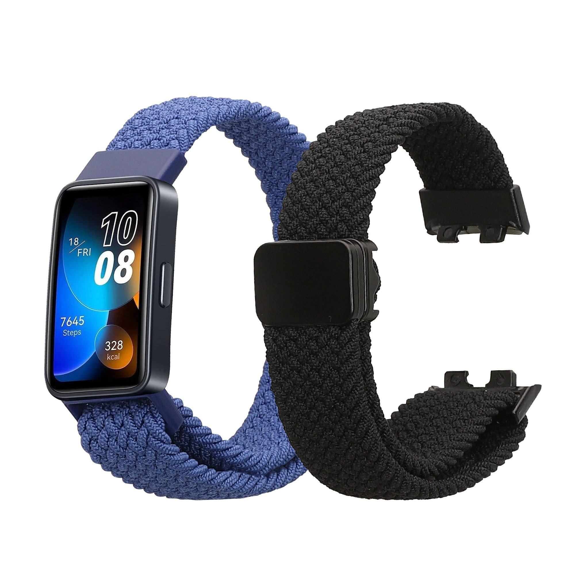 kwmobile 2x Ersatzarmband für Huawei Band 10 / 9 / 8 Armband Smartwatch, 2-tlg., Nylonarmband Set mit Magnetverschluss - Schwarz Blau