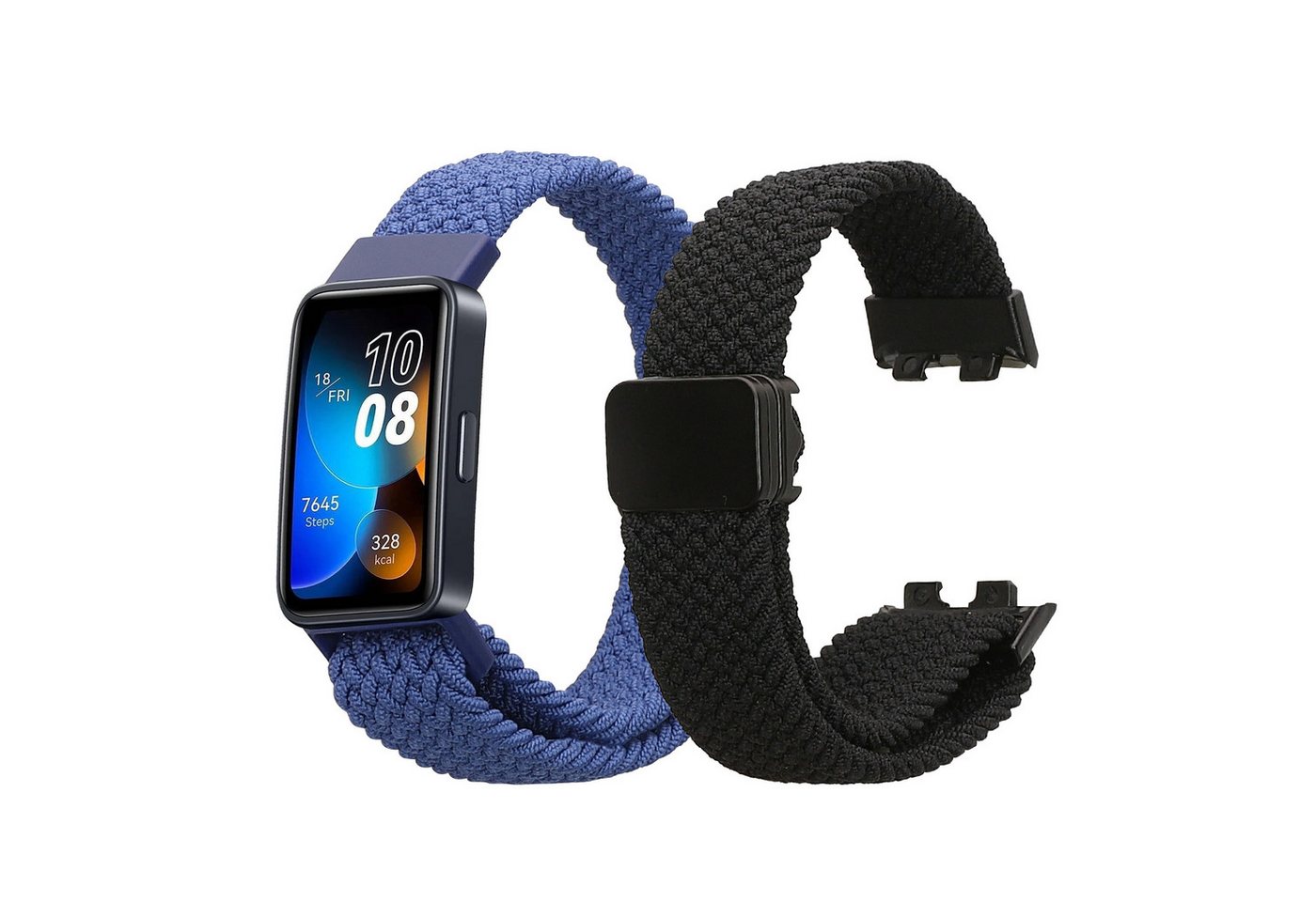 kwmobile 2x Ersatzarmband für Huawei Band 10 / 9 / 8 Armband Smartwatch, 2-tlg., Nylonarmband Set mit Magnetverschluss - Schwarz Blau