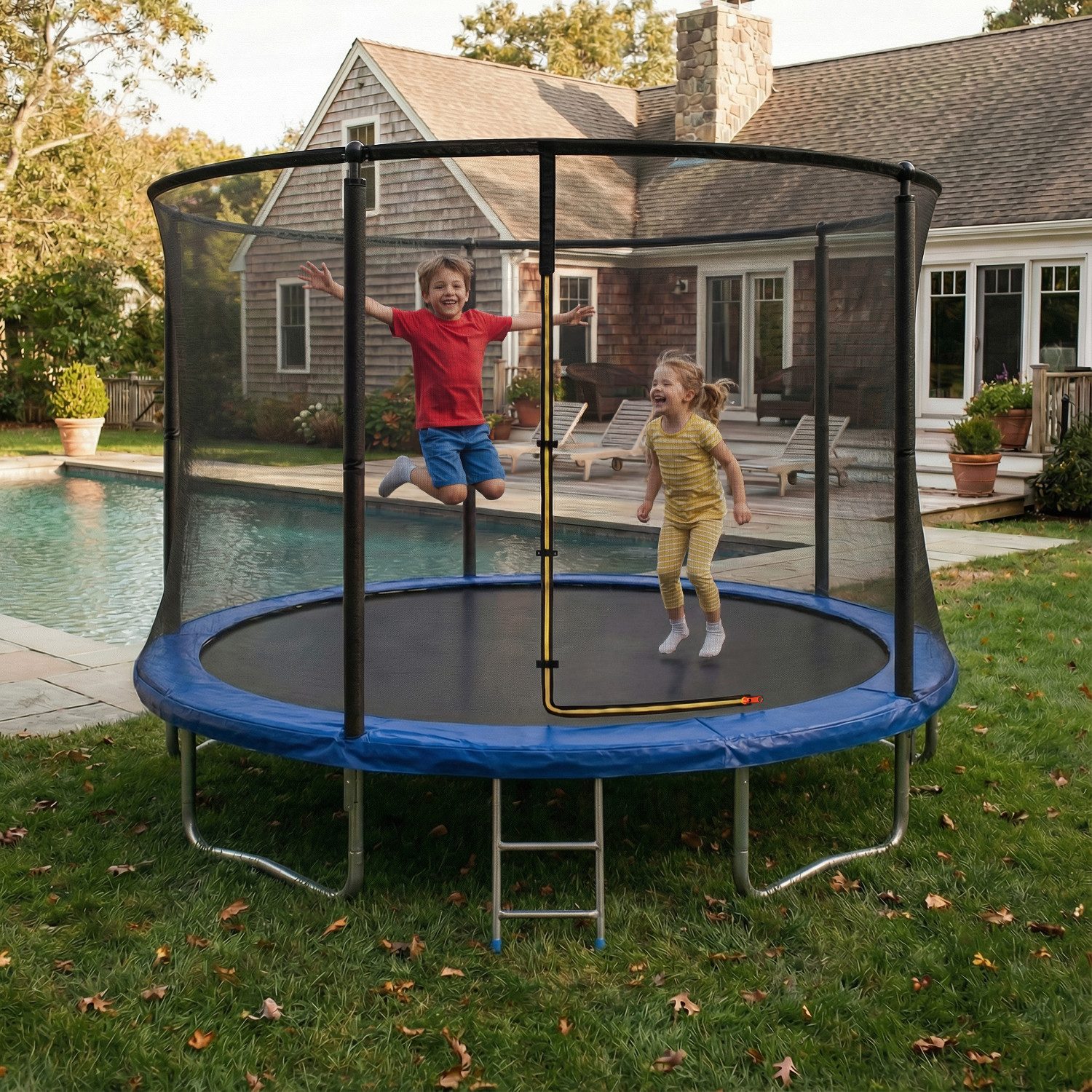 HOMALL Gartentrampolin Kindertrampolin, Outdoor-Trampolin, Durchmesser 183/222/290/360 cm, Ø 360 cm, (Ausgestattet mit Sicherheitsnetz, Leiter und 360°-Gelander, maximale Tragkraft 150 kg)