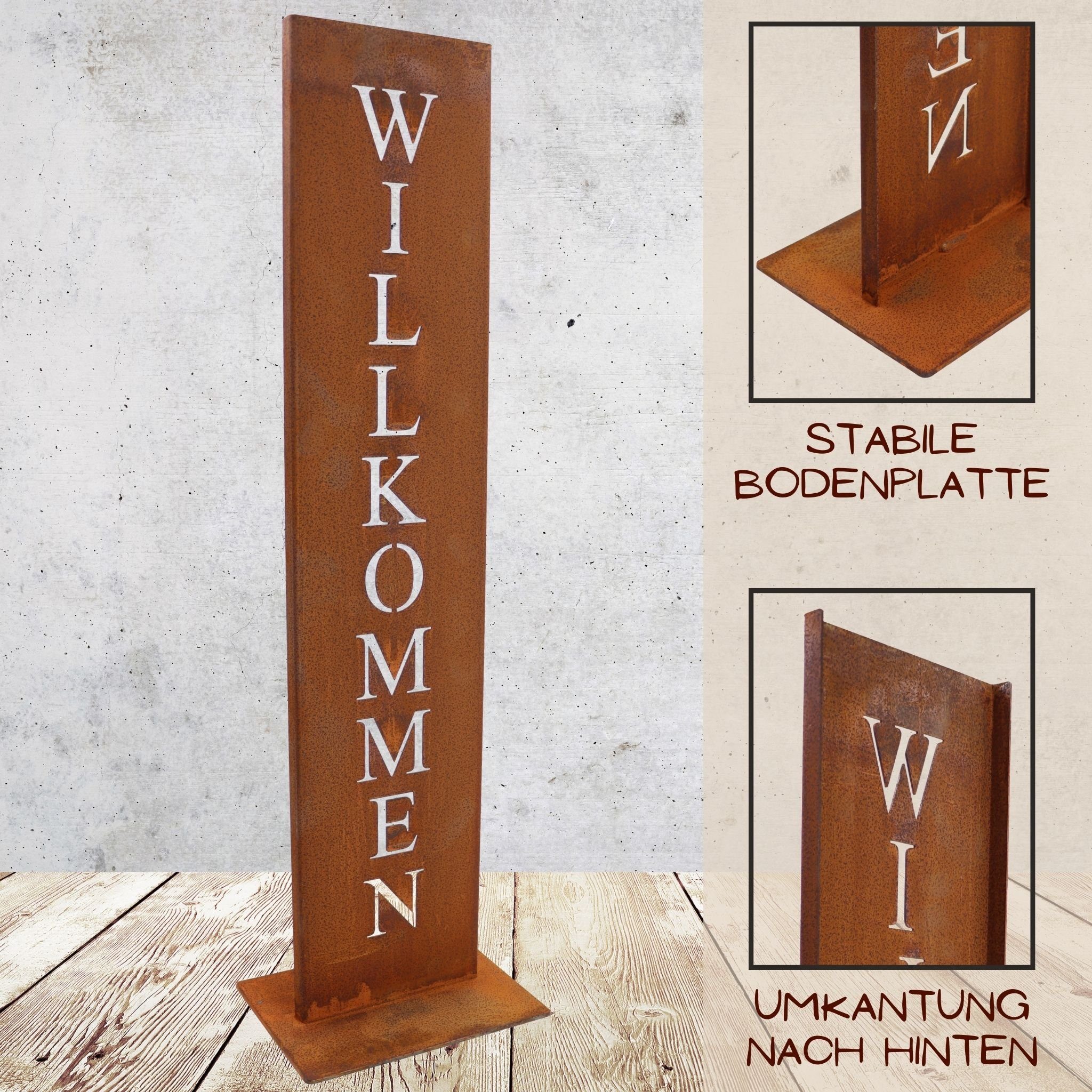 Rostikal Dekoobjekt Willkommen Deko Schild schwarz oder in Edelrost für Garten und Haus, Handmade