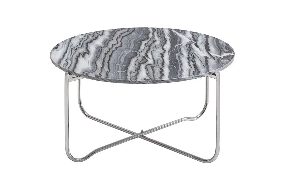 1-St), NOBLE grau · Wohnzimmer handmade · Metall Couchtisch Ø65cm (Einzelartikel, · silber riess-ambiente Marmor-Tischplatte rund · / abnehmbare